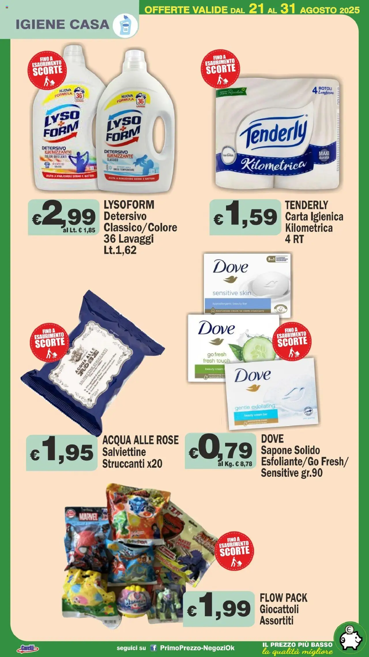 Volantino Primo Prezzo del 21.08.2025 | Pagina: 26 | Prodotti: Carta igienica, Sapone, Acqua