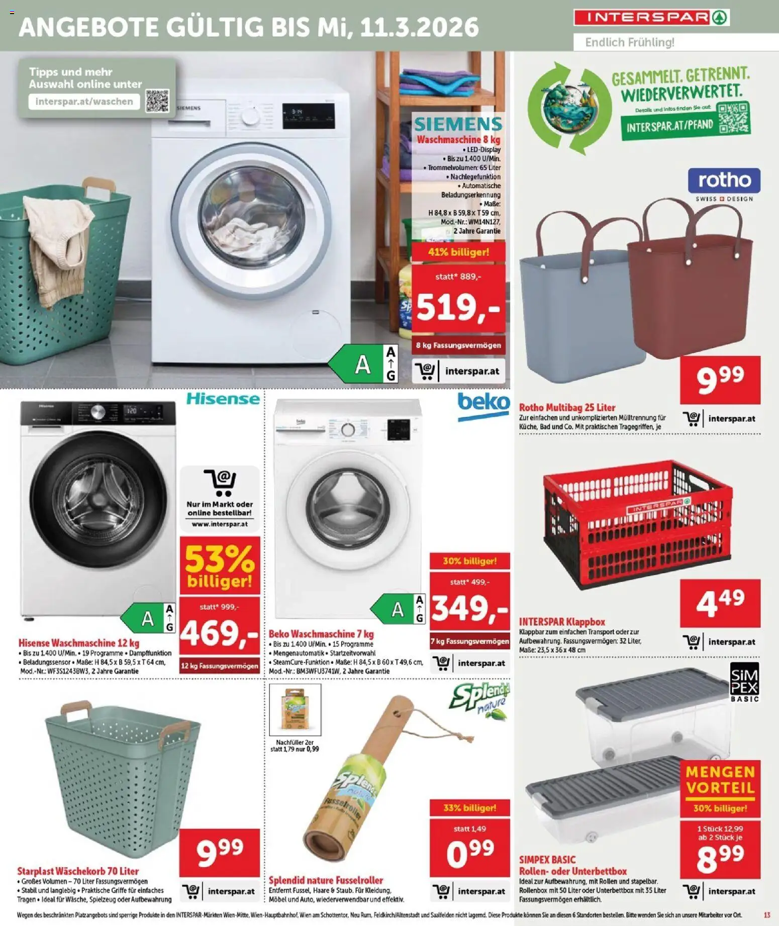 Interspar Flugblatt - Burgenland Sued gültig ab 19.02.2026 | Seite: 14 | Produkte: Waschmaschine, Bad