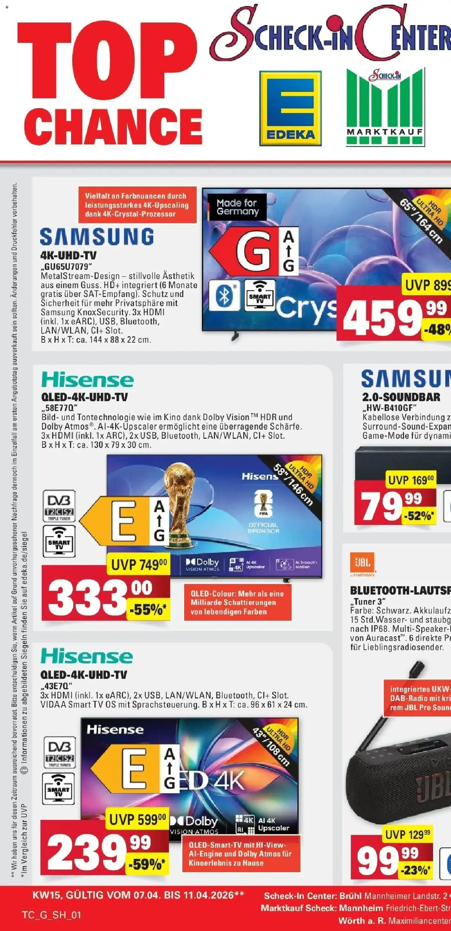 E center Prospekt Sinzheim	 – gültig ab 05.04.2026 | Seite: 82 | Produkte: Hisense, Samsung, Smart TV, TV