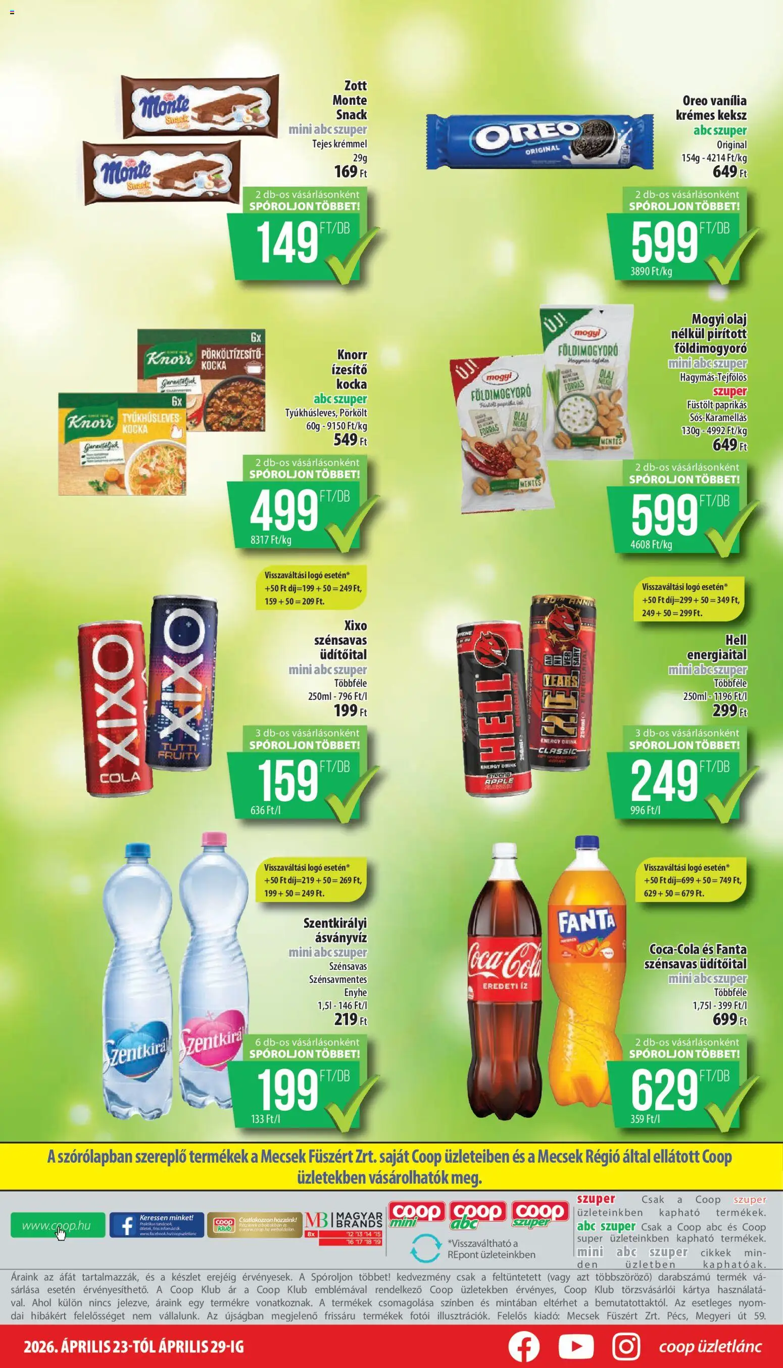 COOP akciós ujság - amely érvényes a következő dátumtól: 23.04.2026 | Oldal: 8 | Termékek: Fanta, Cola, Olaj, Keksz