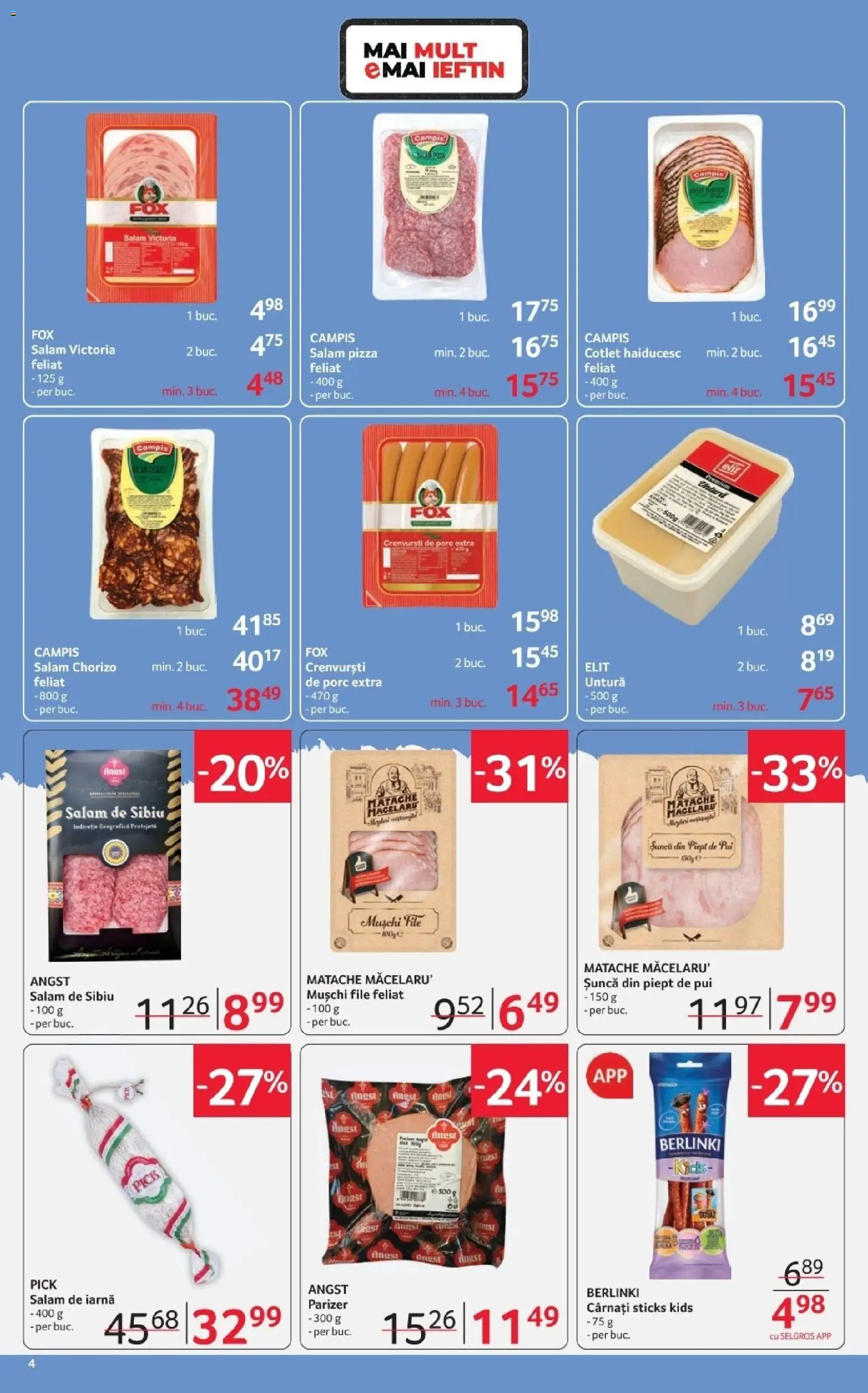 Noul catalog Selgros – valabil de la 06.03.2026 | Pagină: 4 | Produse: Hacıyatmaz Kedi Oyuncağı, Crenvurști, Salam, Cârnați