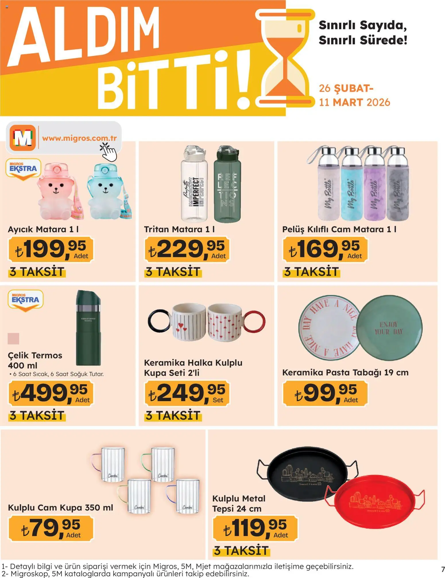 Migros Katalog - Migros Jet Dijital - 26.02.2026 tarihinden itibaren geçerlidir | Sayfa: 7 | Ürünler: Termos, Tepsi, Saat