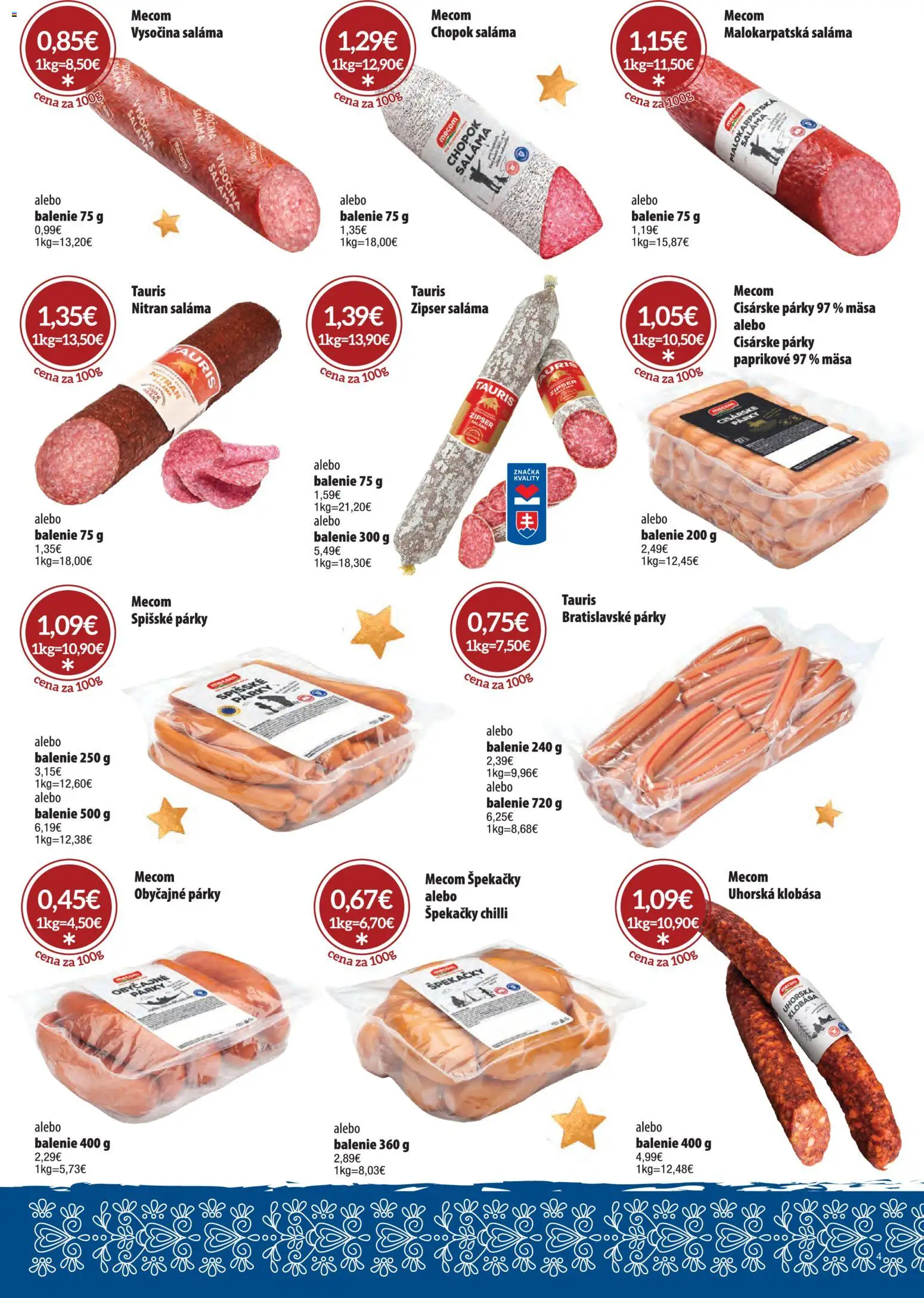 Nové CBA Verex akcie – leták je platný od 15.12.2025 | Strana: 4 | Produkty: Saláma, Klobása, Chilli, Párky