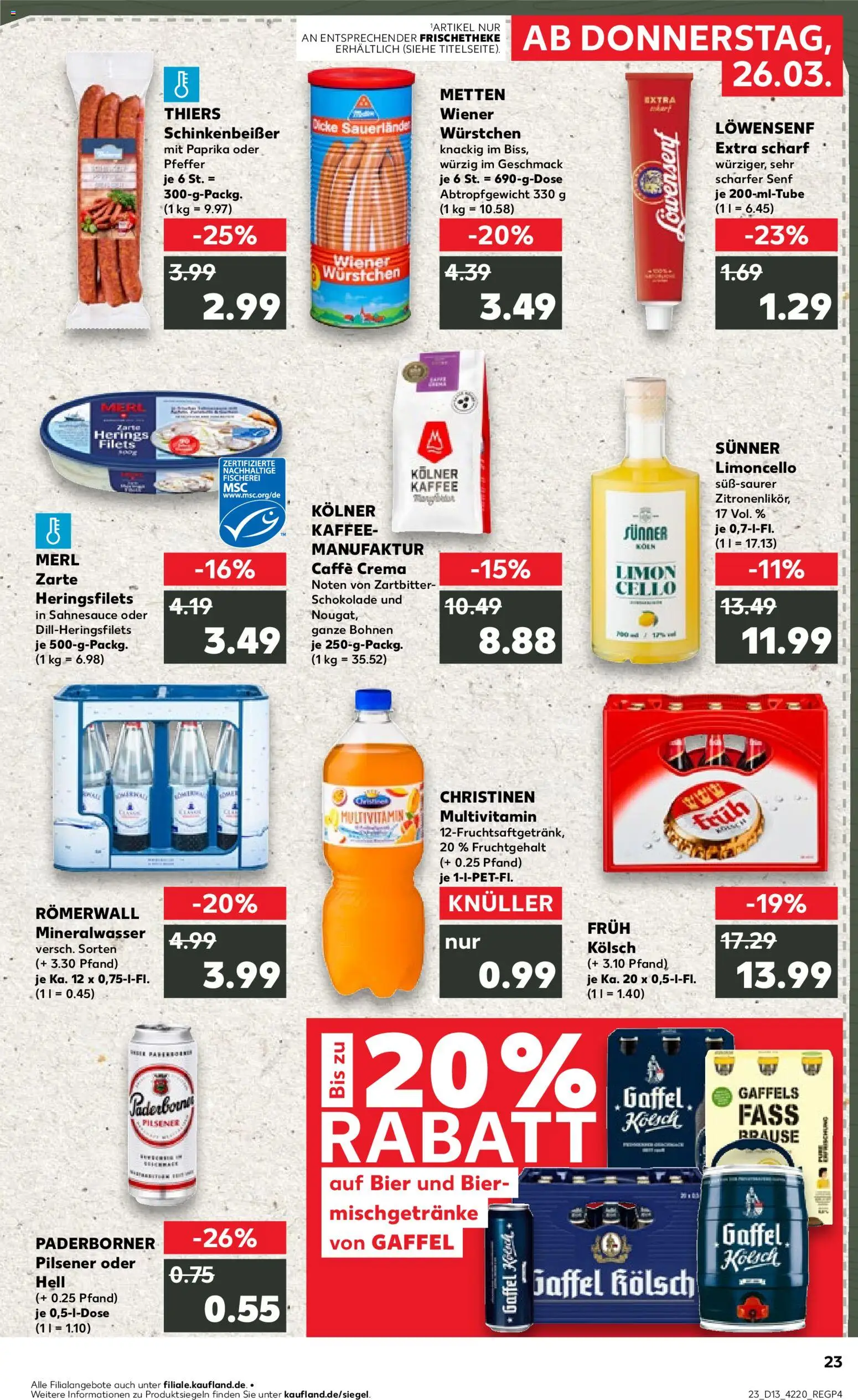 Kaufland Prospekt Köln	 – gültig ab 26.03.2026 | Seite: 23 | Produkte: Wiener wurstchen, Mineralwasser, Paprika, Limoncello