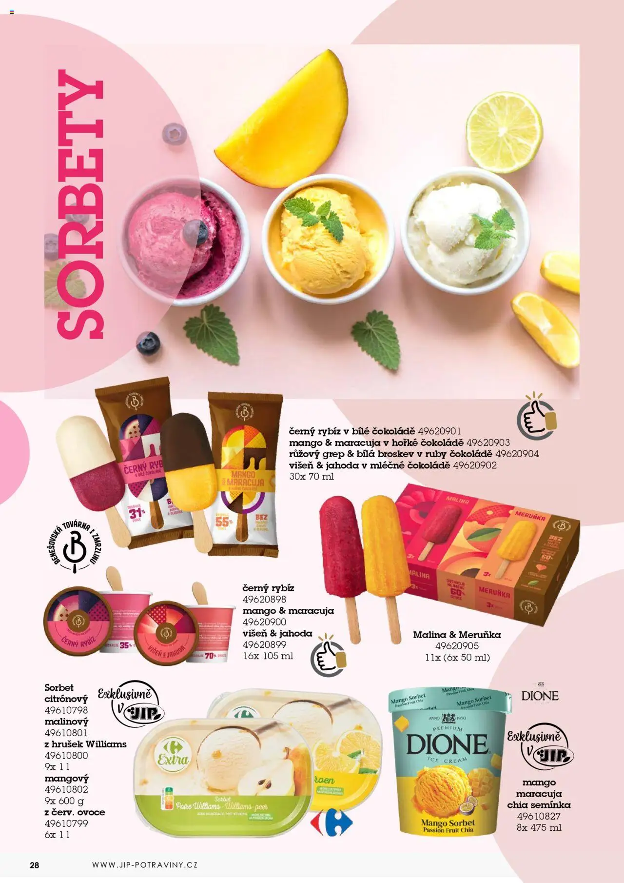 Jip katalog zmrzliny 2024/25 od 30.12.2024 | Strana: 28 | Produkty: Maracuja, Mango, Mango sorbet, Sorbet