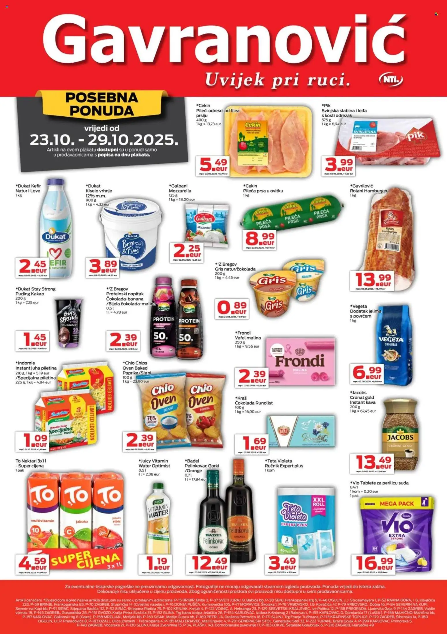 Gavranović katalog | vrijedi od 23.10.2025 | Stranica: 1 | Proizvodi: Pelinkovac, Mozzarella, Ručnik, Noodle