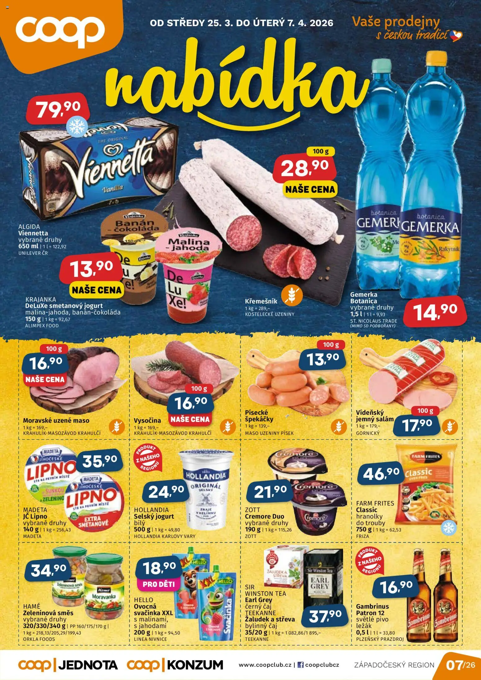 Coop leták - Západočeský region od 25.03.2026 | Strana: 1 | Produkty: Salám, Hranolky, Písek, Vysočina