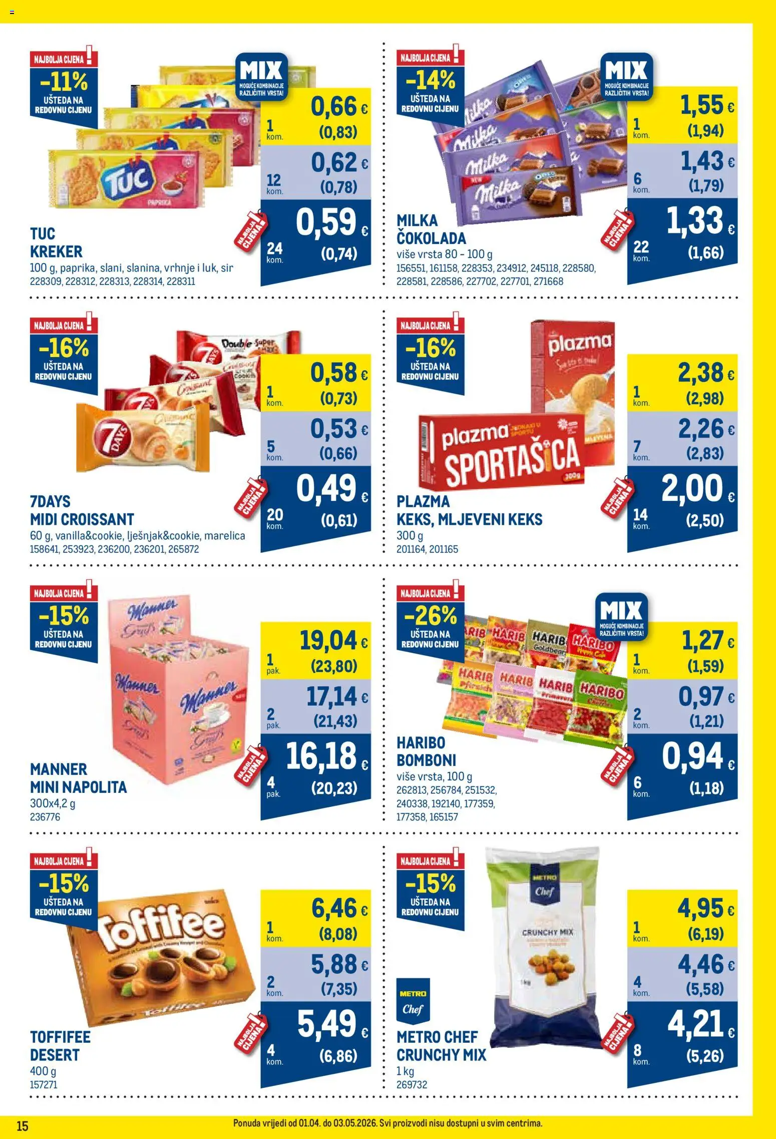 Metro katalog | vrijedi od 01.04.2026 | Stranica: 15 | Proizvodi: Sir, Čokolada, Bomboni, Milka