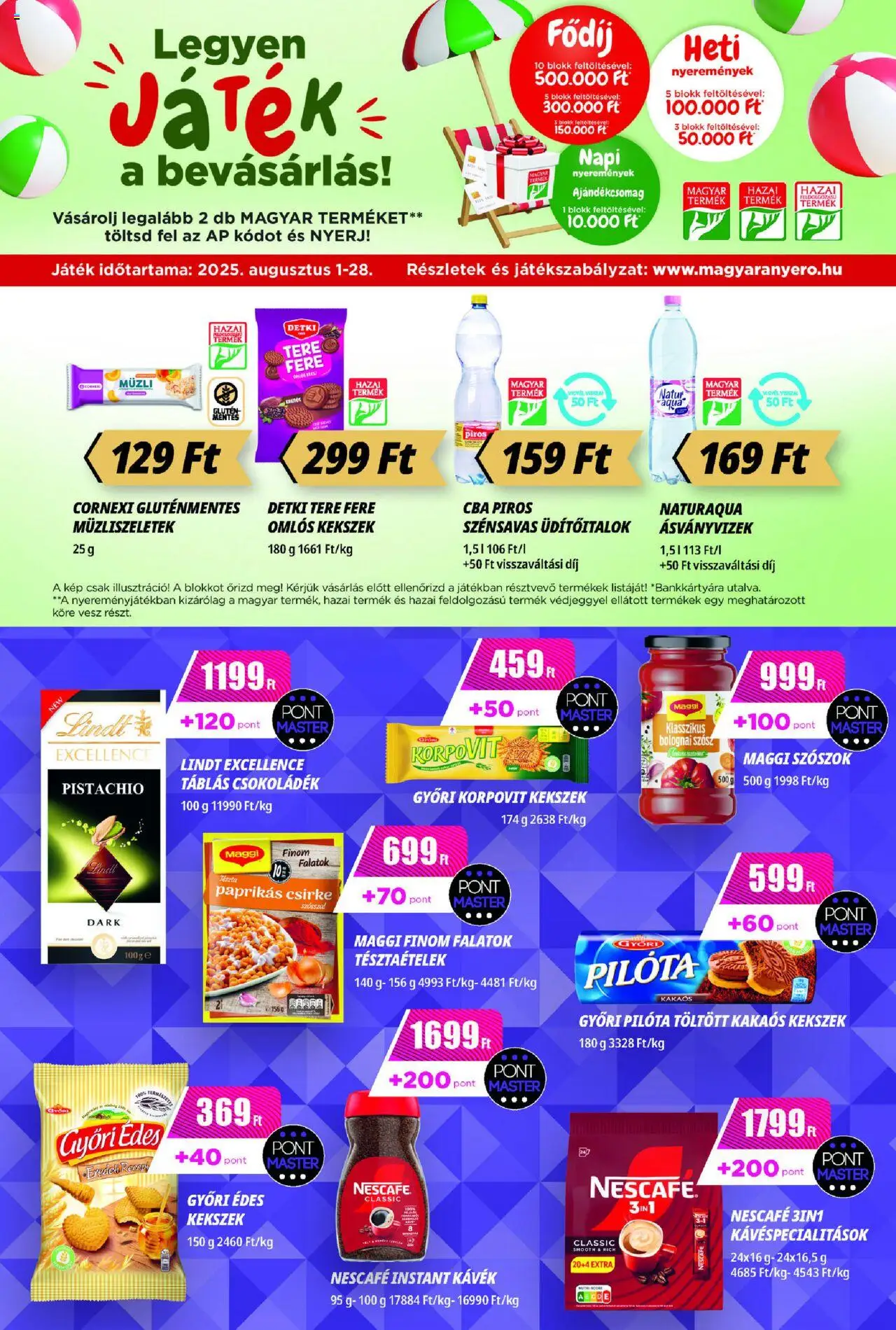 CBA Príma akciós ujság - amely érvényes a következő dátumtól: 14.08.2025 | Oldal: 7 | Termékek: Nescafé, Játék, Kekszek, Szósz