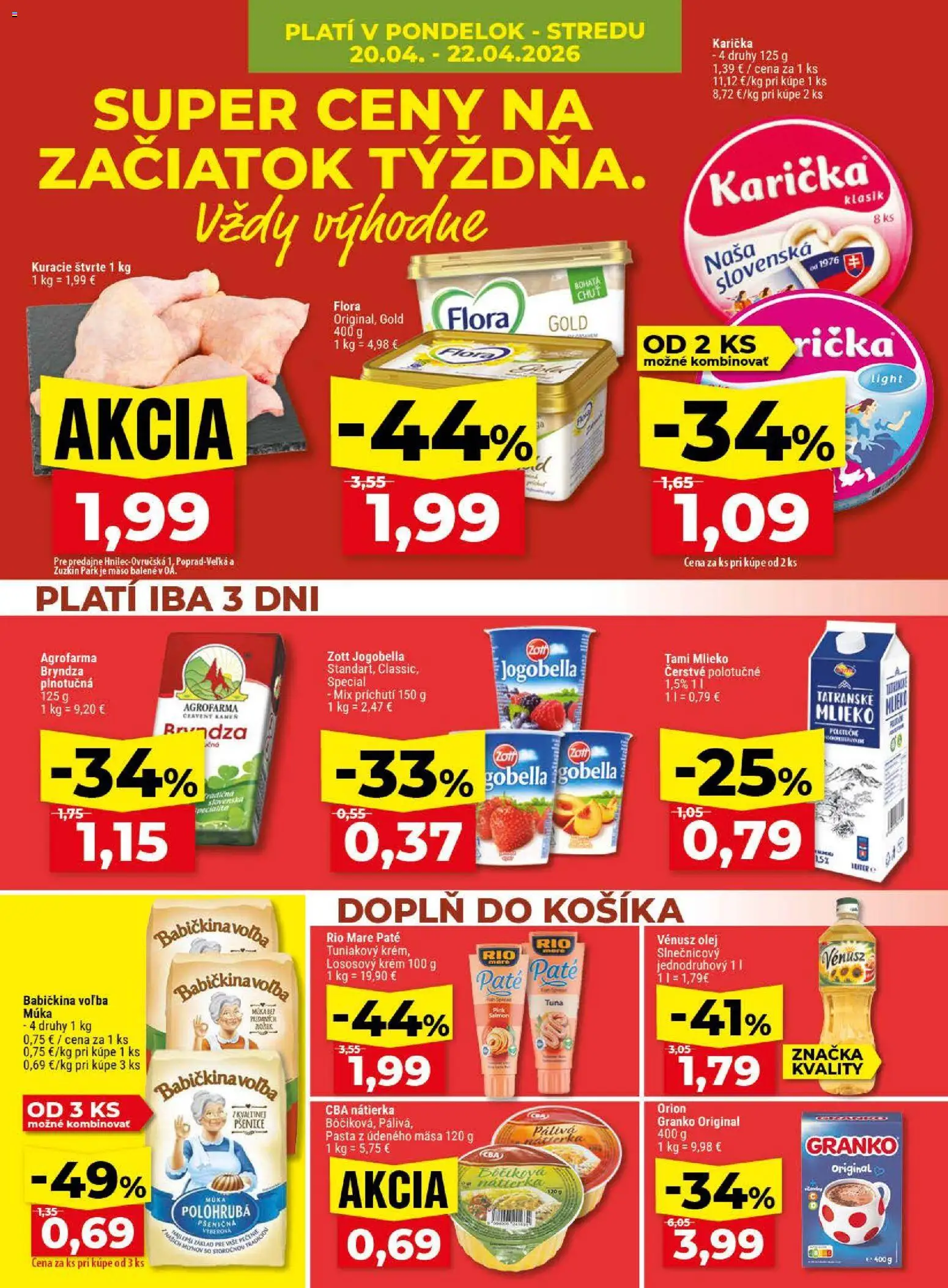 Nové Klas akcie – leták je platný od 20.04.2026 | Strana: 4 | Produkty: Rio Mare, Krém, Flora, Granko