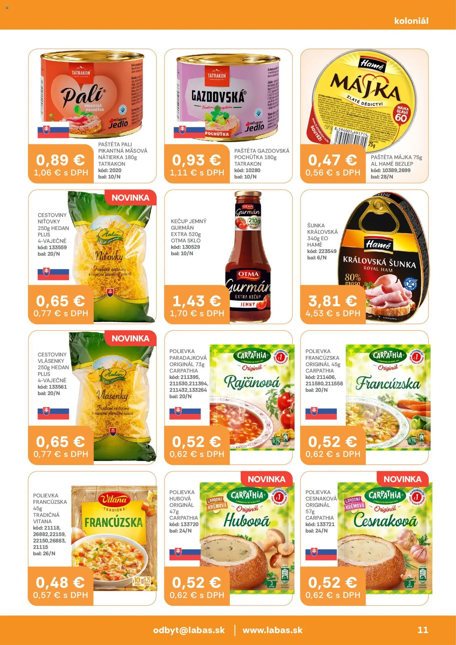 Nové Labaš akcie – leták je platný od 24.04.2026 | Strana: 11 | Produkty: Šunka, Cestoviny, Kečup