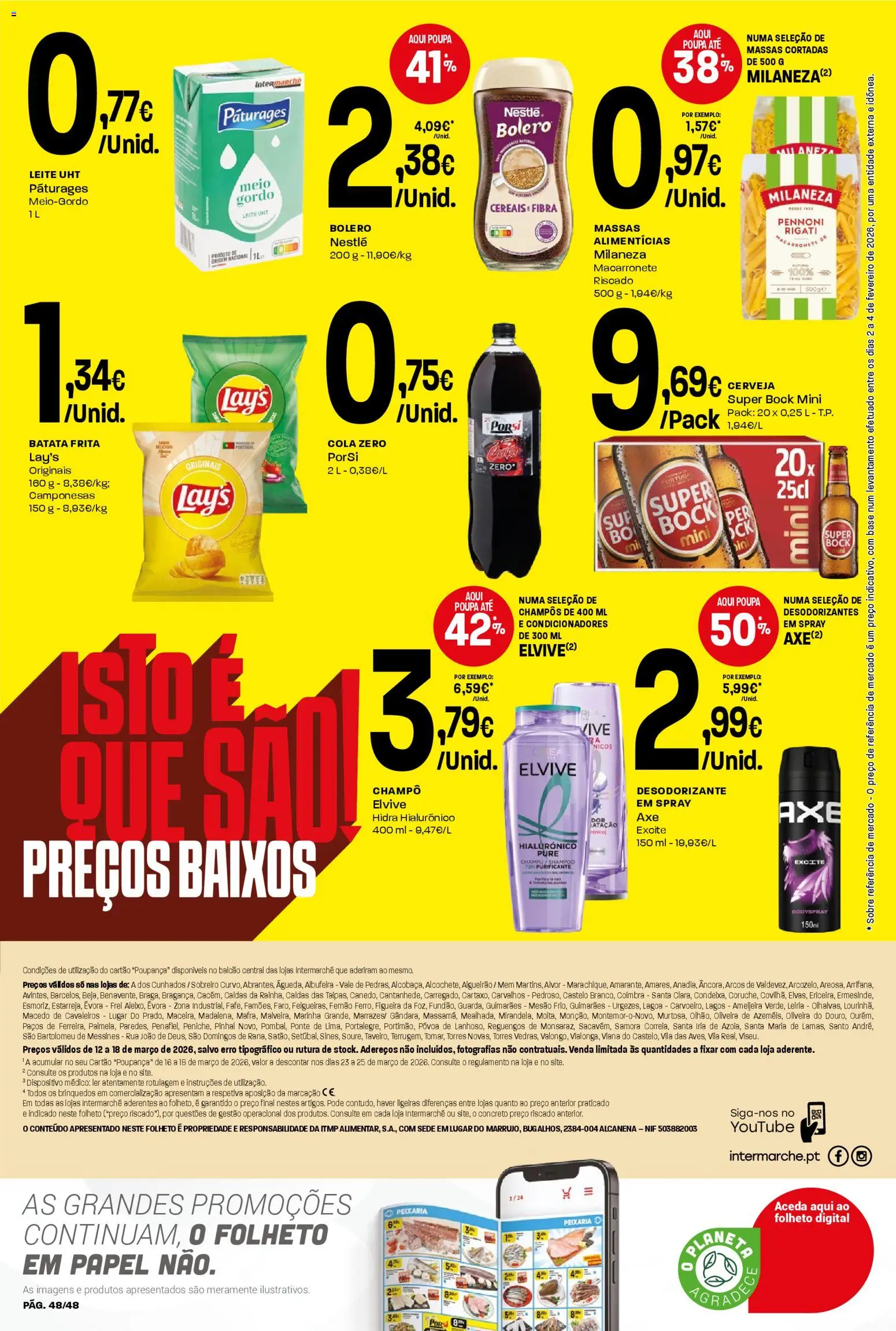 Intermarché folheto │ válido de 12.03.2026 | Página: 48 | Produtos: Milaneza, Super bock, Base, Leite
