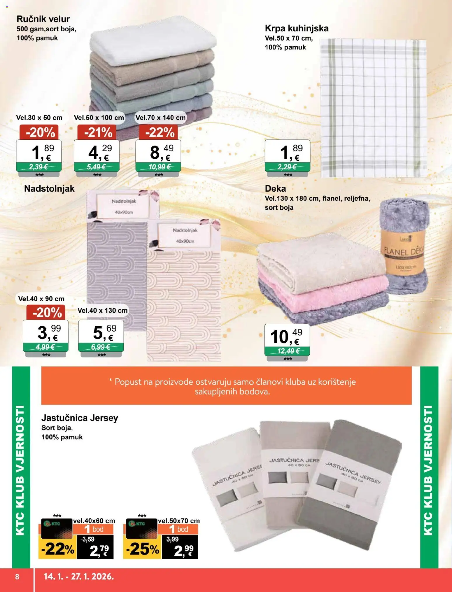 KTC katalog | vrijedi od 14.01.2026 | Stranica: 8 | Proizvodi: Krpa, Ručnik, Jastučnica, Deka