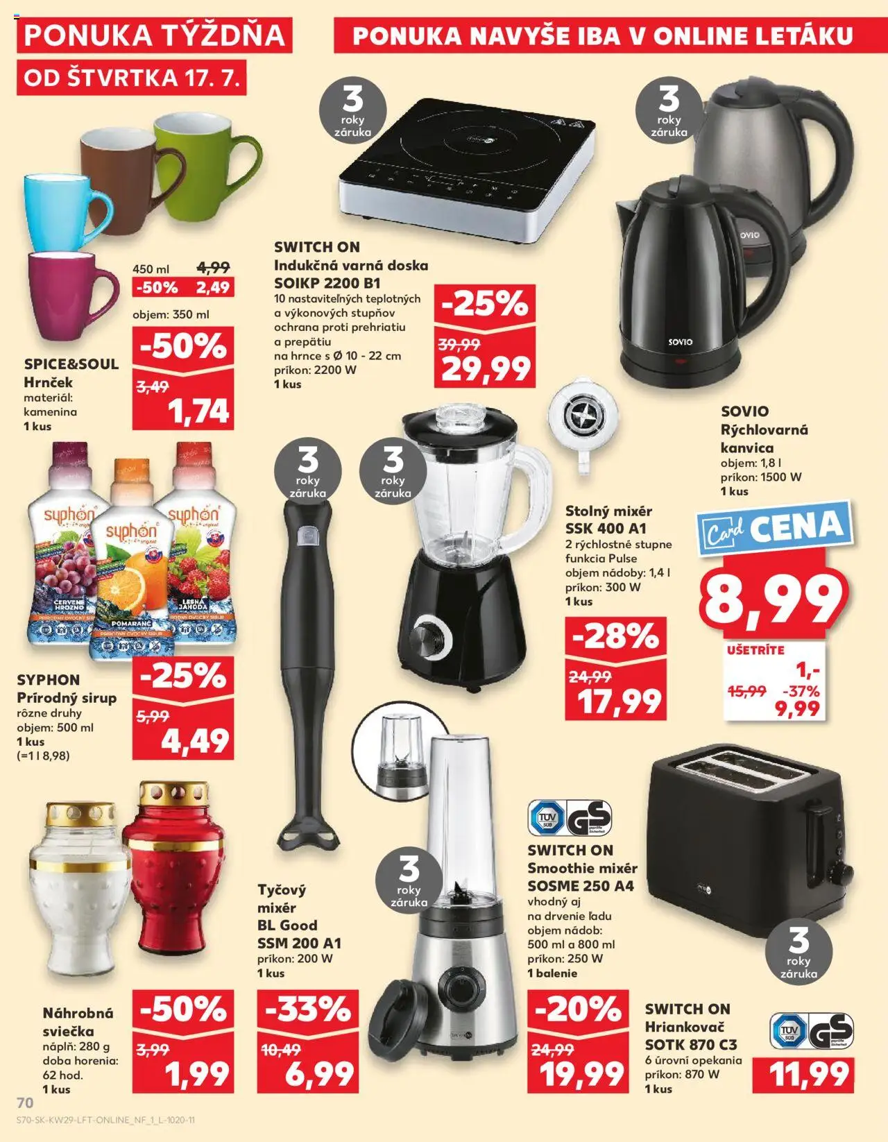 Kaufland Senica │ platný od 17.07.2025 | Strana: 70 | Produkty: Indukčná varná doska, Varná doska, Mixér, Tyčový mixér