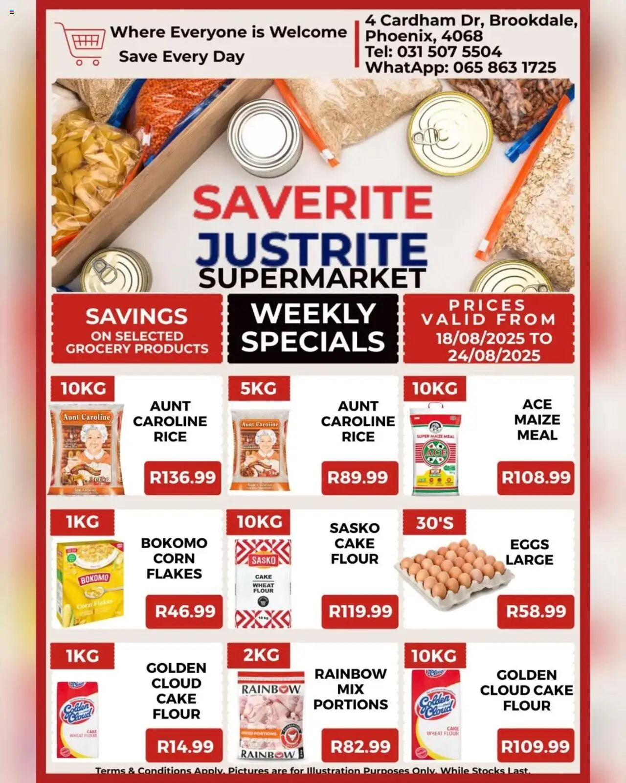 Saverite Specials │ valid from 18.08.2025 | Page: 1 | Products: Cake, Corn, Maize meal, Rice
