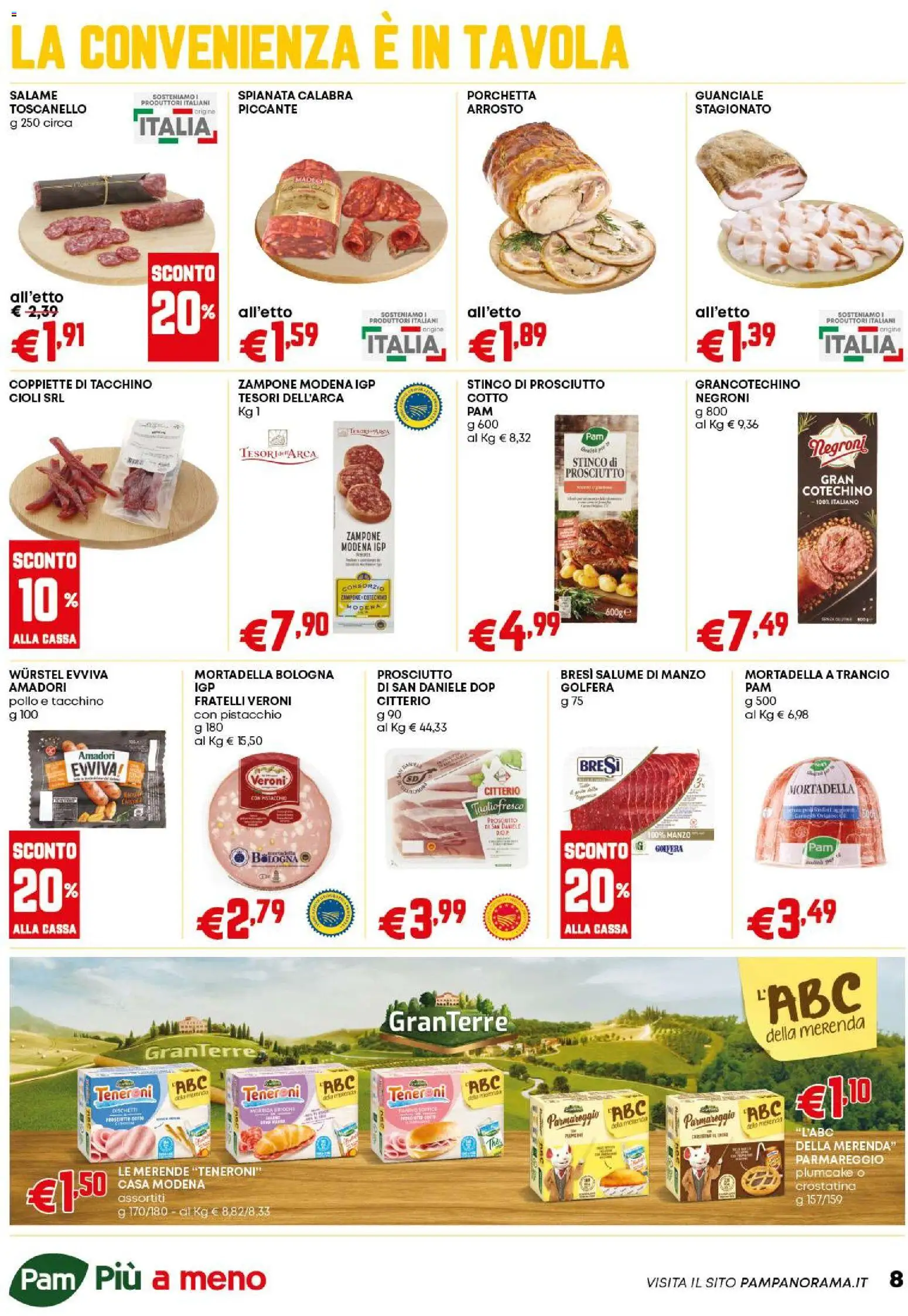 Volantino PAM del 02.01.2026 | Pagina: 8 | Prodotti: Porchetta, Prosciutto, Mortadella, Guanciale