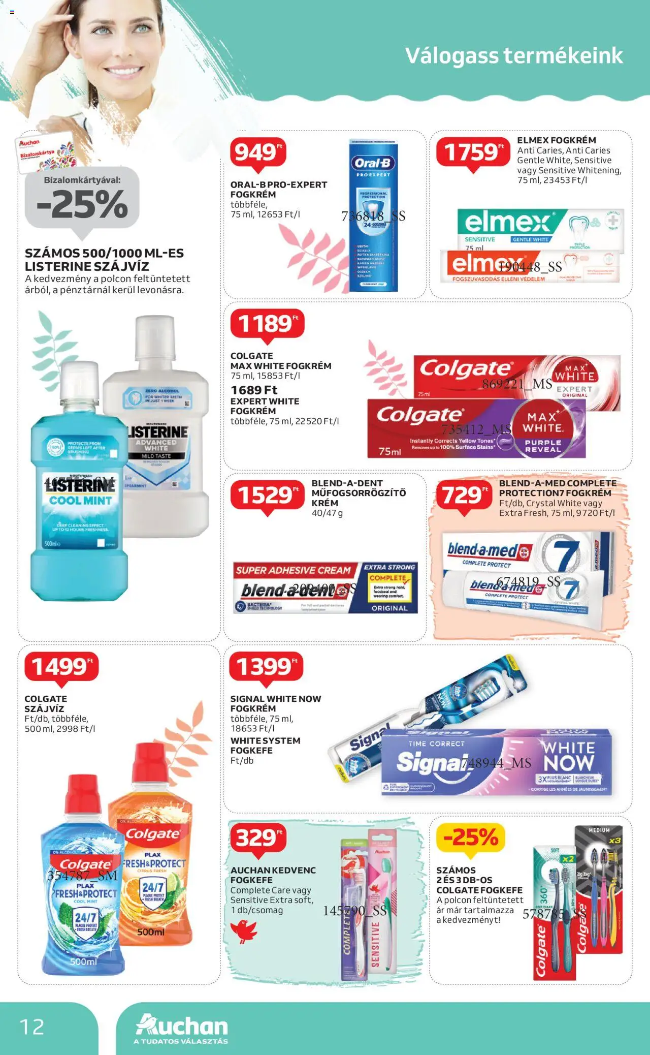 Auchan akciós ujság - amely érvényes a következő dátumtól: 22.05.2025 | Oldal: 12 | Termékek: Fogkrém, Fogkefe, Szájvíz