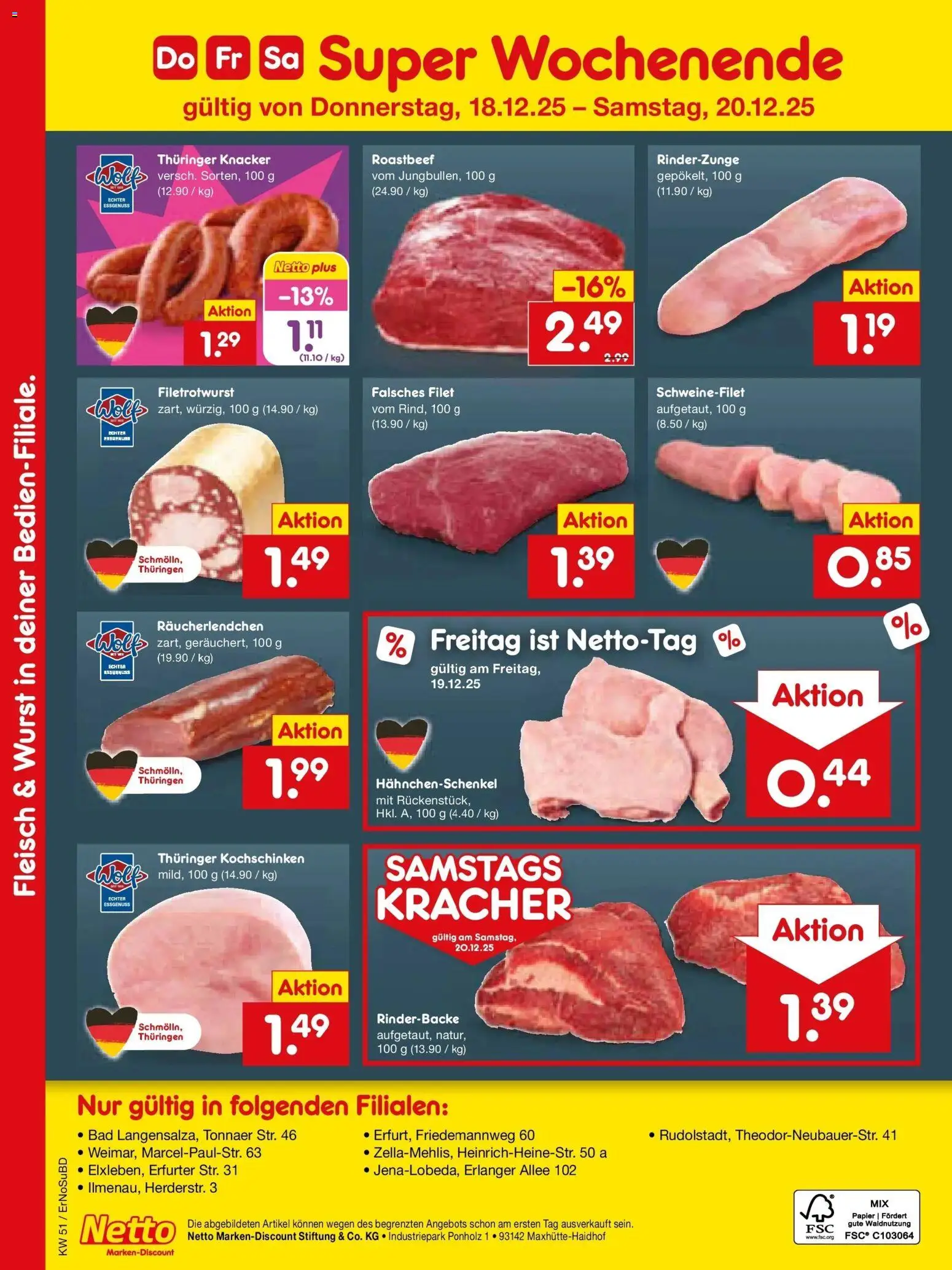 Netto Marken-Discount prospekt Nordhausen	 – gültig ab 15.12.2025 | Seite: 7 | Produkte: Hahnchenschenkel, Roastbeef, Schweinefilet, Fleisch