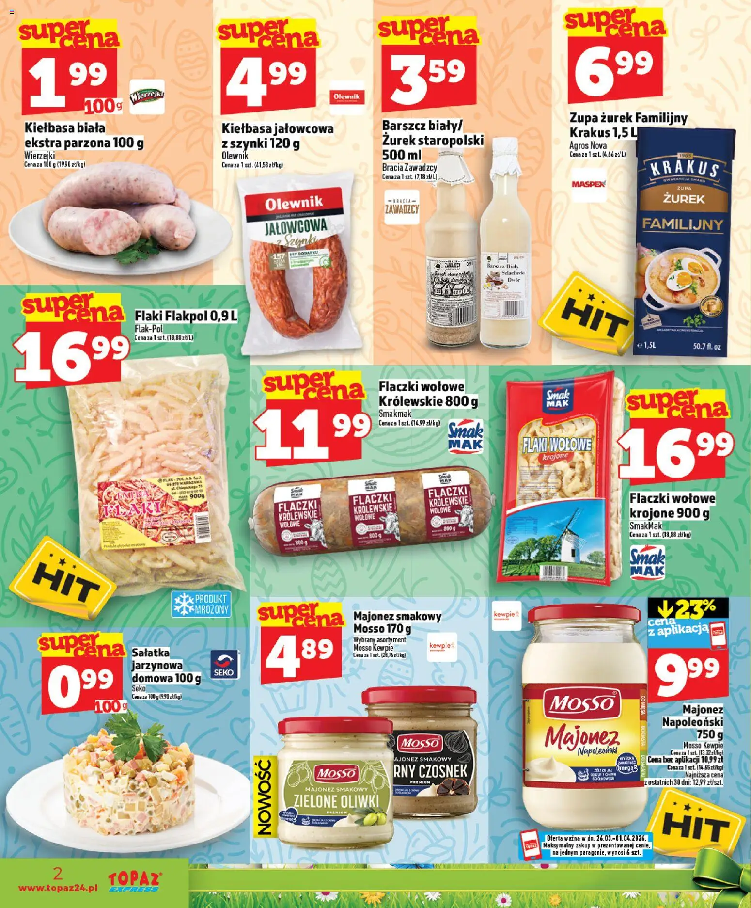 Topaz gazetka - Express od 26.03.2026 | Strona: 2 | Produkty: Barszcz, Biała kiełbasa, Flaki, Sałatka