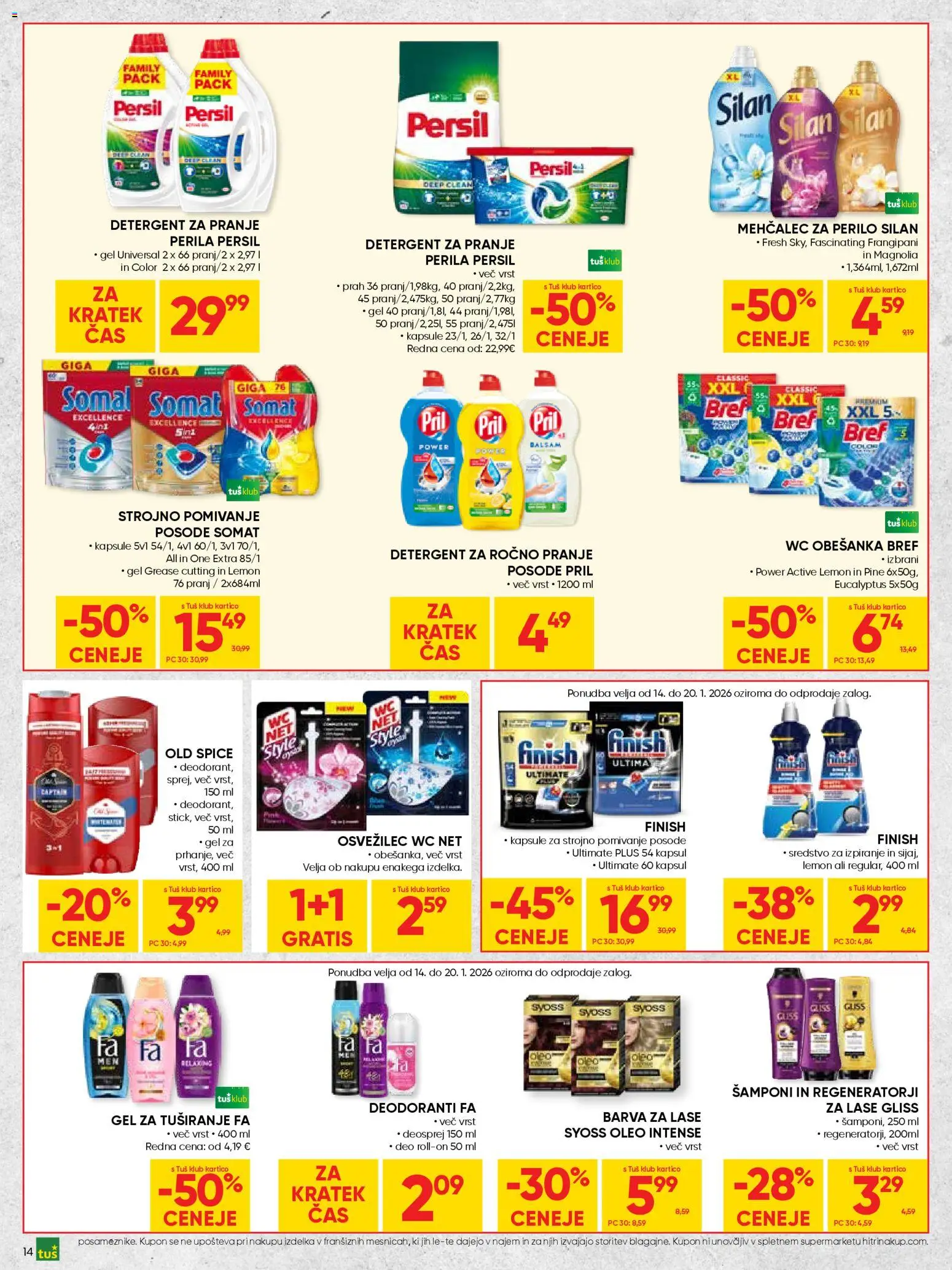 Novi Tuš katalog ponudbe – veljaven od 07.01.2026 | Stran: 14 | Izdelki: Barva za lase, Gel za tusiranje, Mehcalec za perilo, Detergent