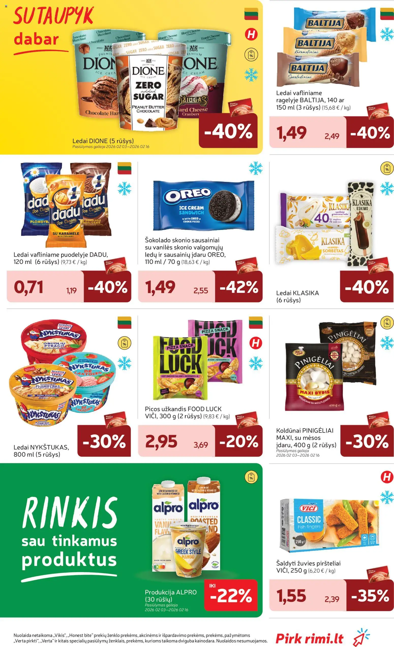 Rimi akcijos nuo 03.02.2026 | Puslapis: 19 | Prekių: Sausainiai, Ledai