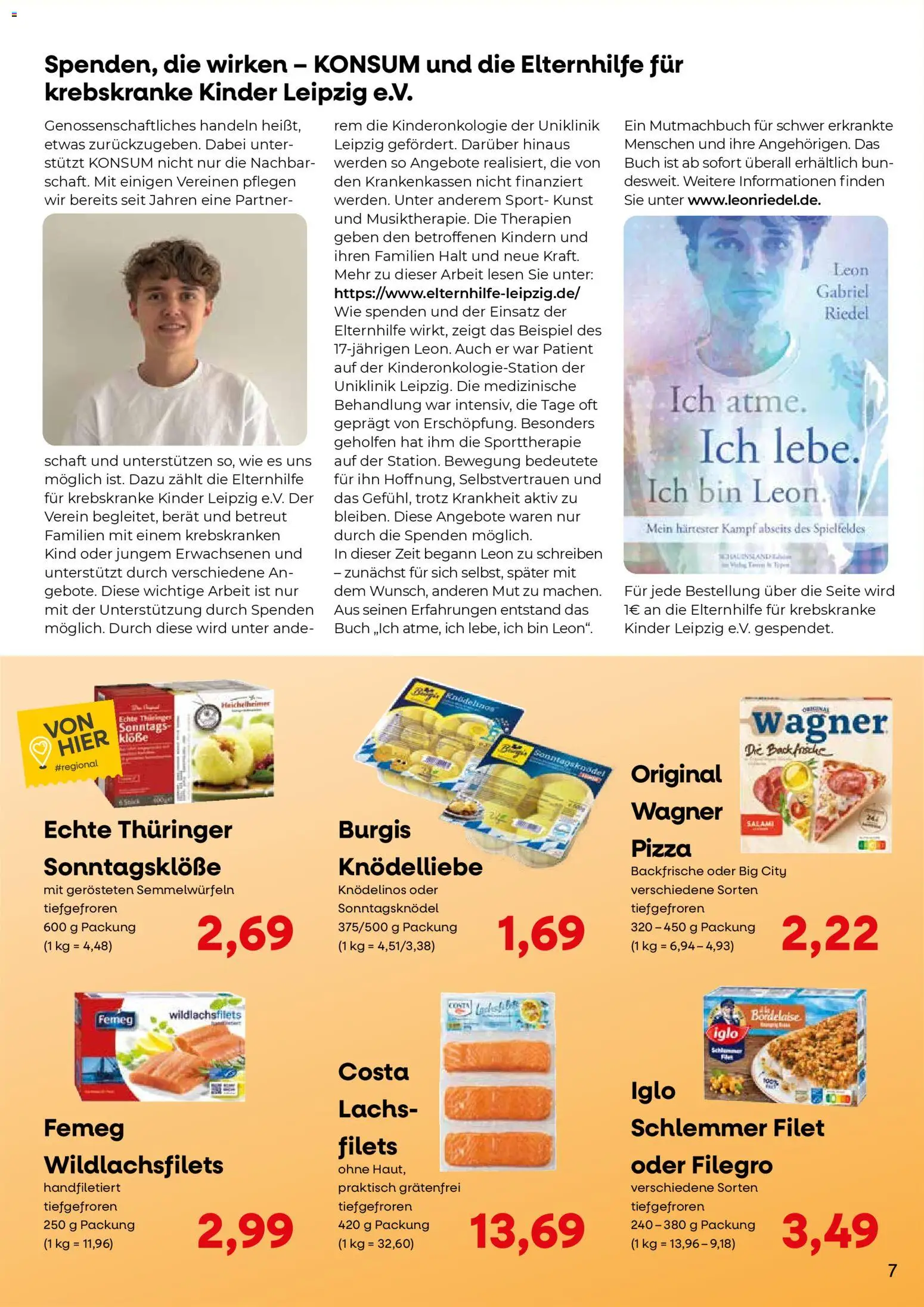 KONSUM Leipzig Kundenjournal – gültig ab 23.03.2026 | Seite: 7 | Produkte: Iglo, Lachs, Pizza