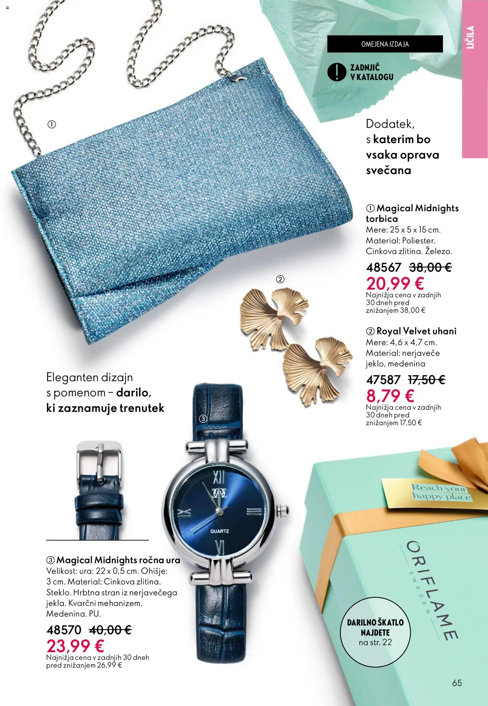 Novi Oriflame katalog ponudbe – veljaven od 18.02.2026 | Stran: 65 | Izdelki: Ura, Uhani, Licila, Torbica