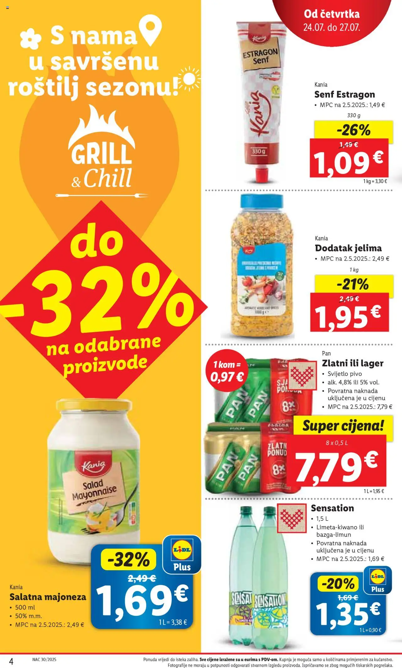 Lidl katalog | vrijedi od 24.07.2025 | Stranica: 4 | Proizvodi: Roštilj, Pivo, Pan, Senf