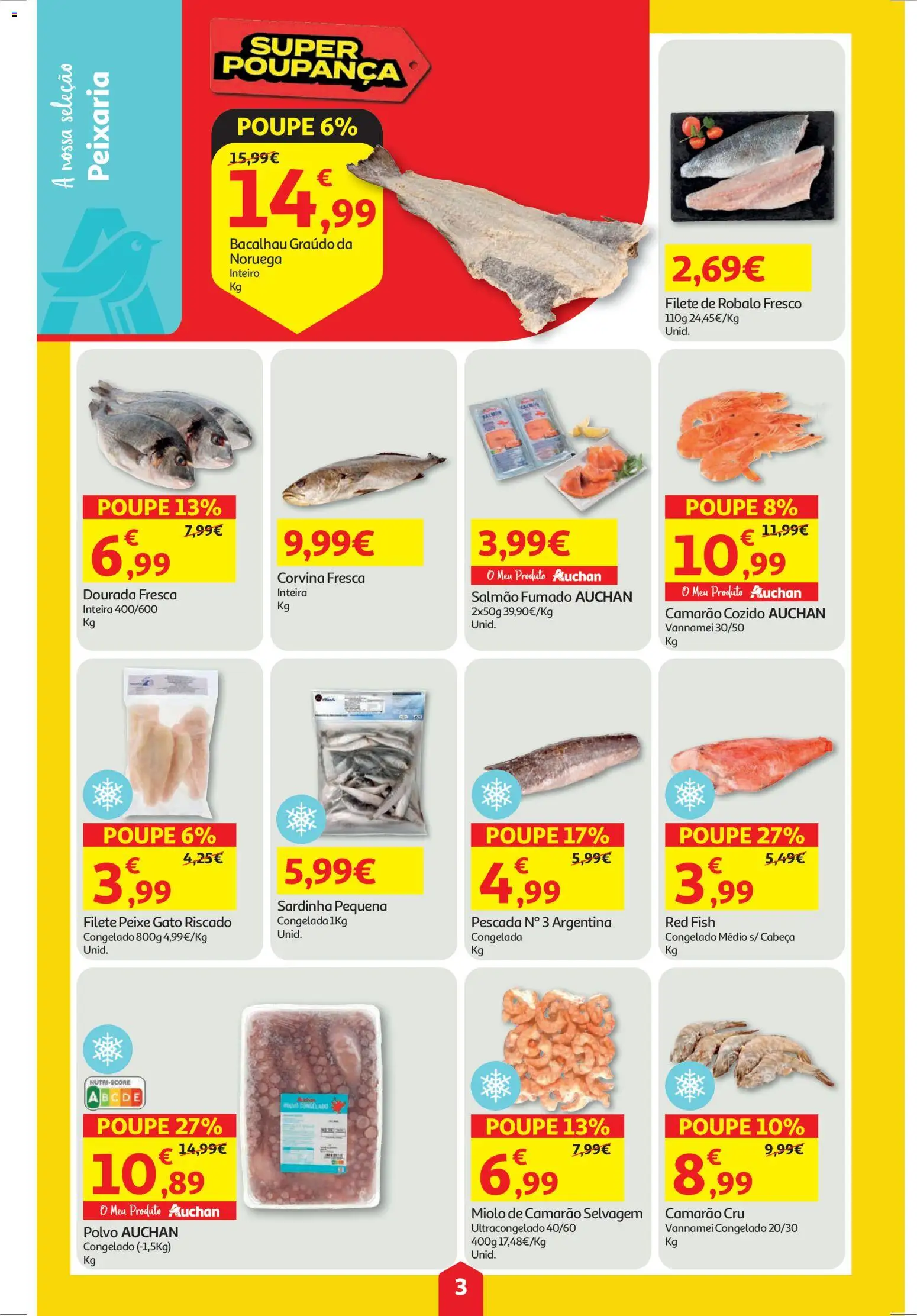 Auchan folheto │ válido de 23.10.2025 | Página: 3 | Produtos: Dourada, Polvo, Camarão, Salmão