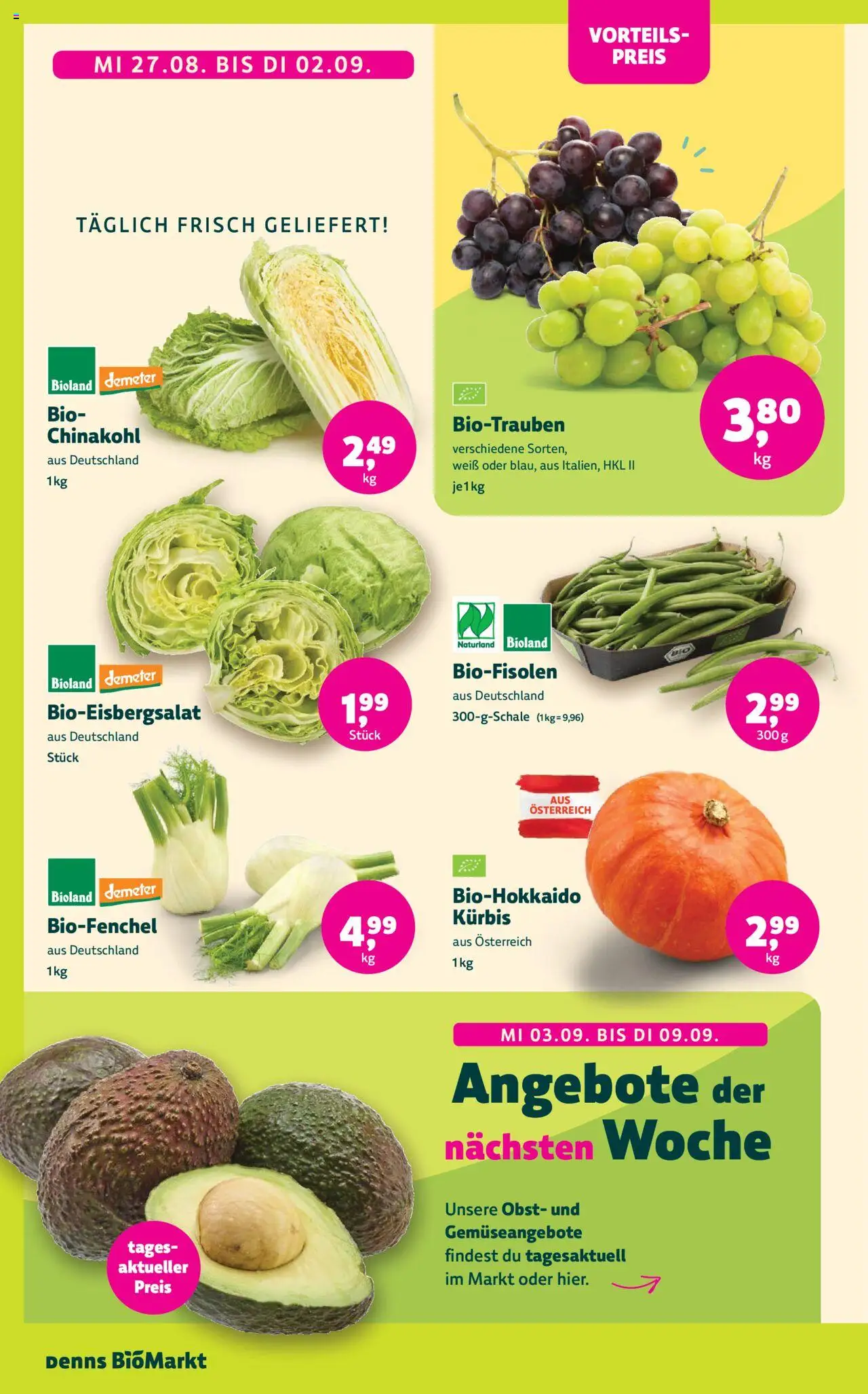 Denns BioMarkt Angebote gültig ab 27.08.2025 | Seite: 2 | Produkte: Obst, Kürbis, Chinakohl