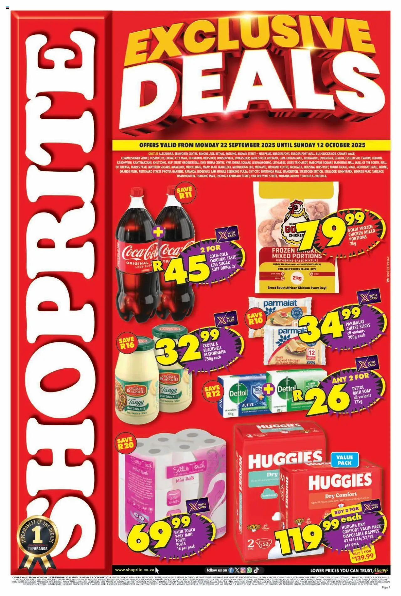 New Shoprite catalogue – valid from 22.09.2025 | Page: 1 | Products: Chicken, Soap, Sugar, Nappies