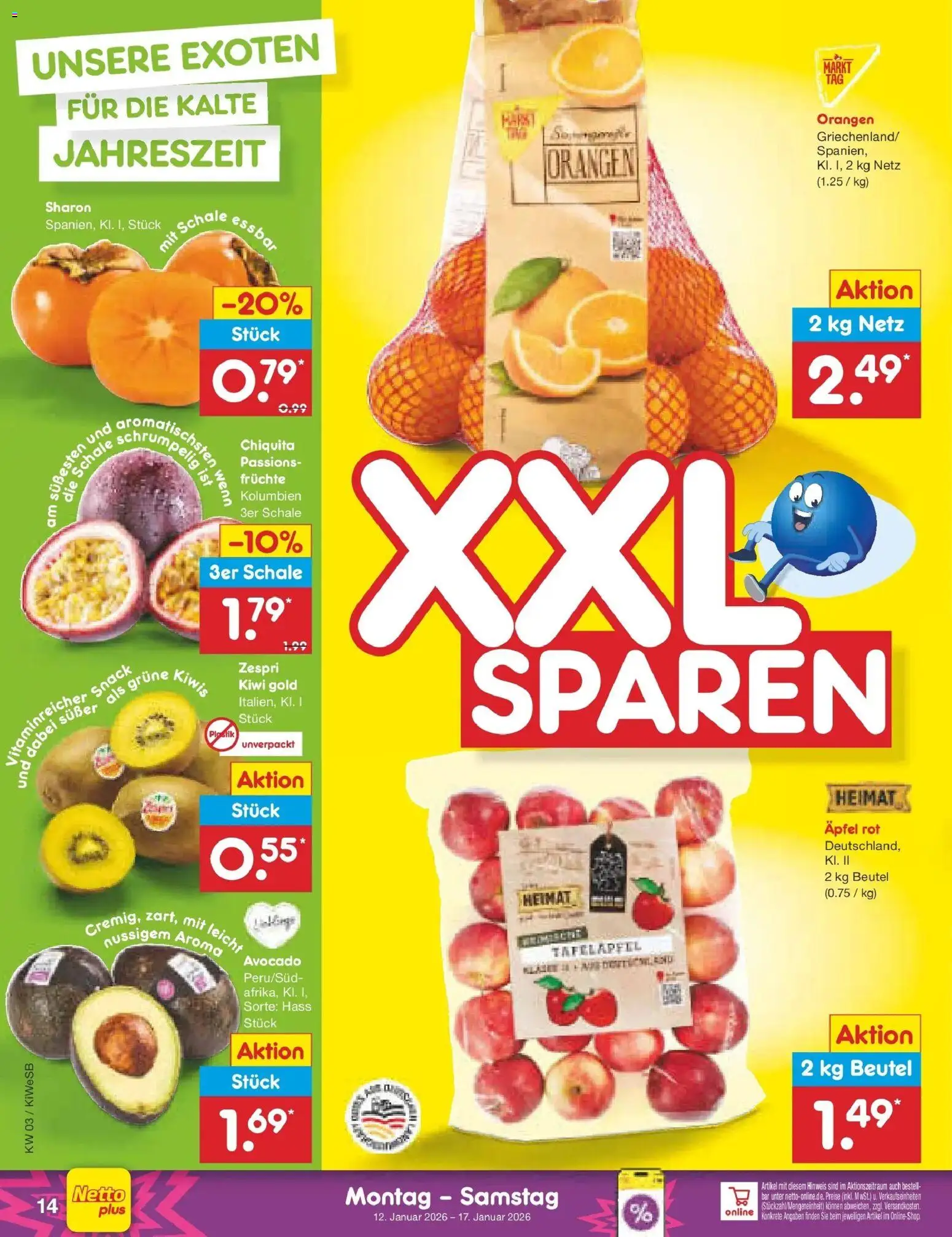 Netto Marken-Discount prospekt Bad Friedrichshall	 – gültig ab 12.01.2026 | Seite: 14 | Produkte: Äpfel, Orangen, Avocado, Kiwi