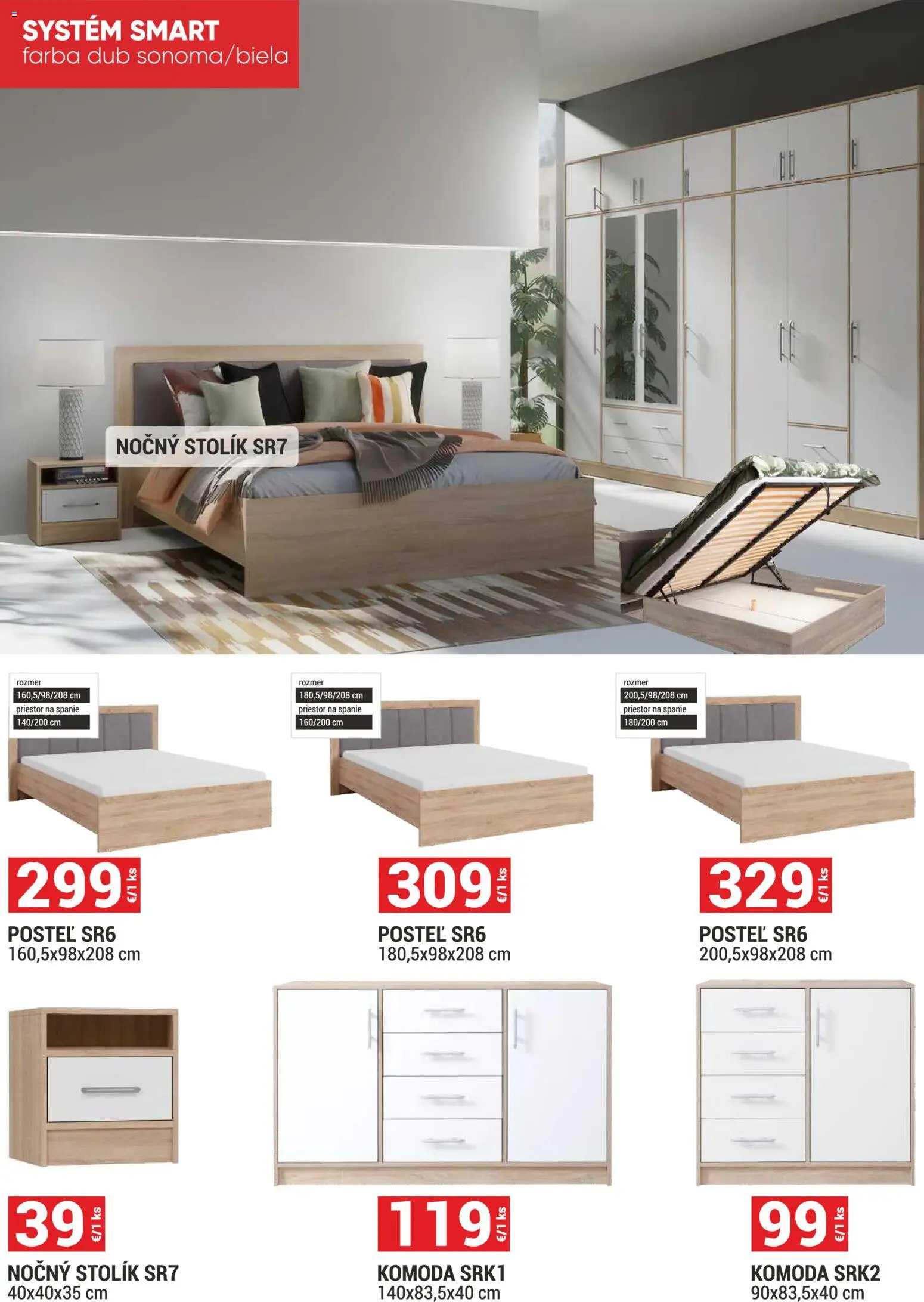 Nové Merkury Market akcie – leták je platný od 01.11.2025 | Strana: 33 | Produkty: Posteľ, Nočný stolík, Komoda