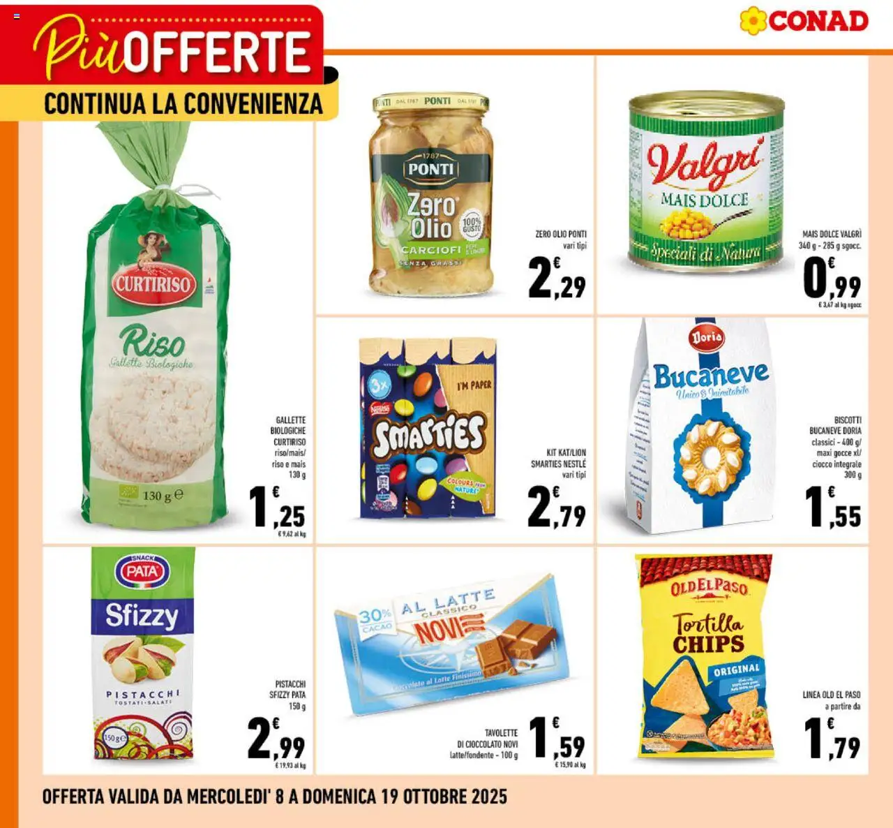 Volantino Conad del 08.10.2025 | Pagina: 2 | Prodotti: Cioccolato, Gallette, Mais, Cacao