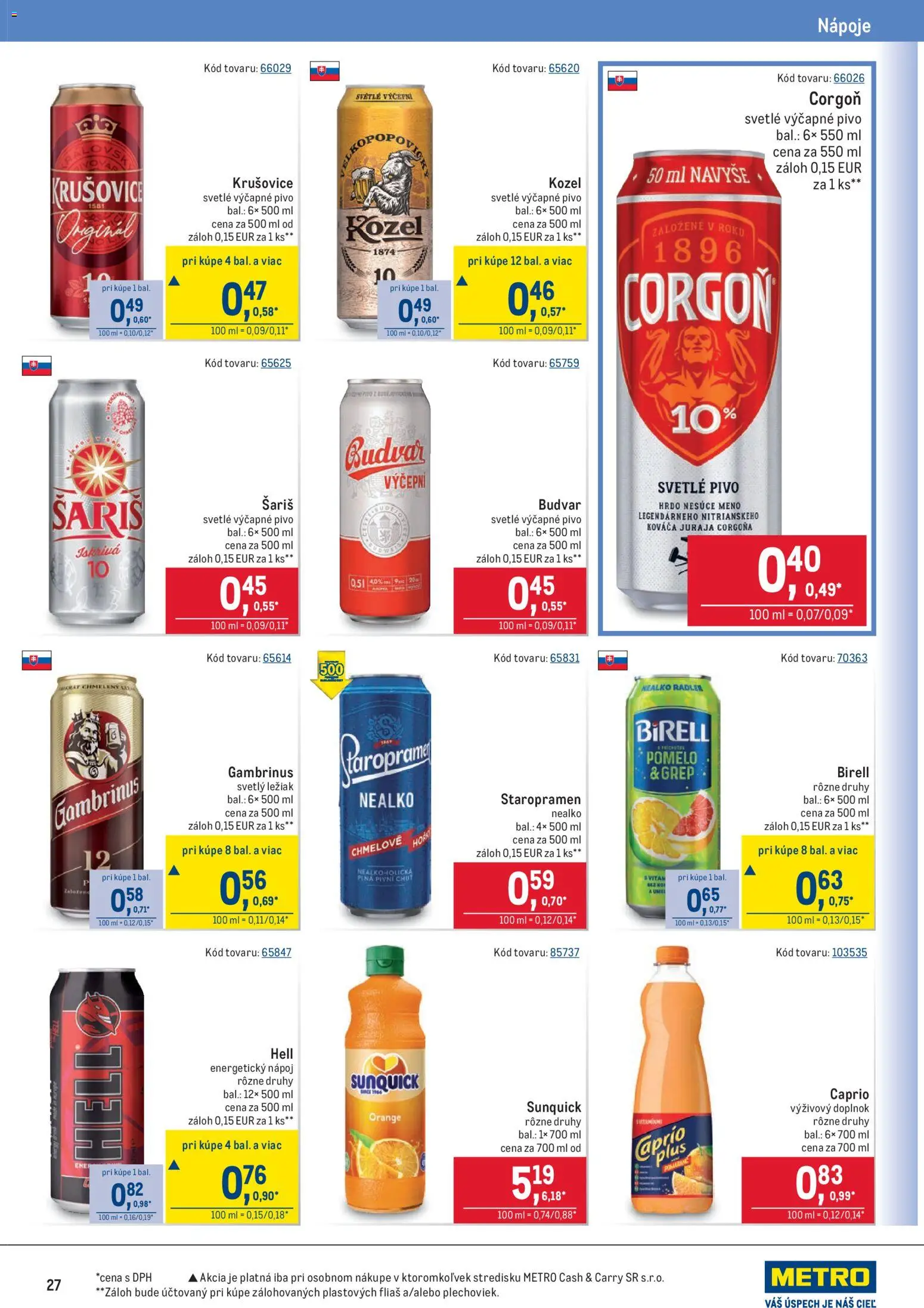 Nové Metro akcie – leták je platný od 22.10.2025 | Strana: 27 | Produkty: Birell, Radler, Krušovice, Budvar