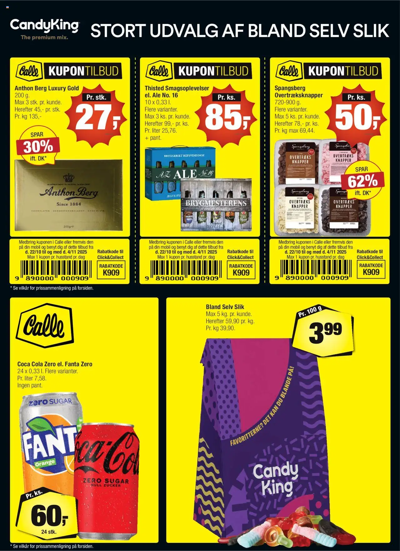 Calle tilbudsavis – gyldig fra 22.10.2025 | Side: 1 | Produkter: Slik, Coca Cola Zero, Fanta, Cola