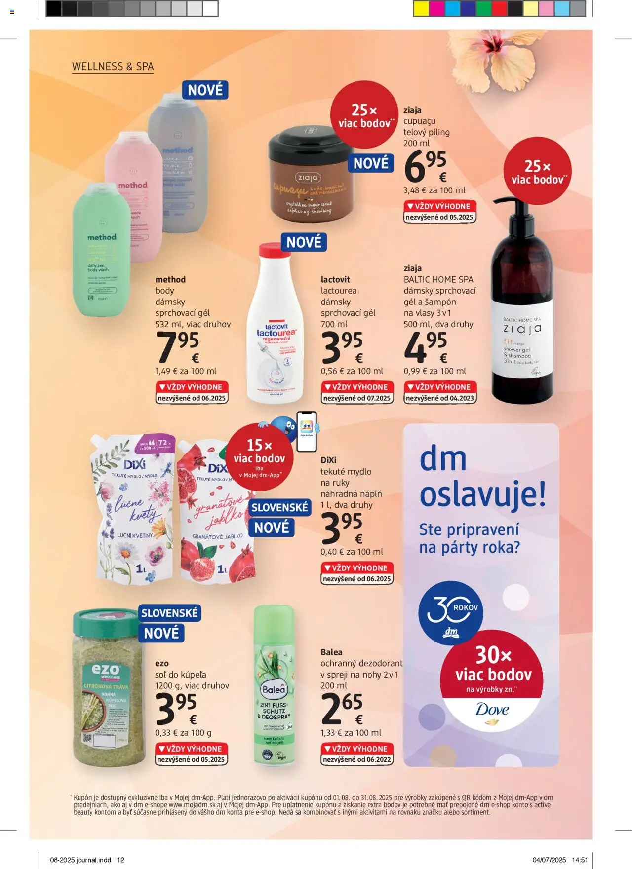 dm drogerie Journal august 2025 │ platný od 01.08.2025 | Strana: 12 | Produkty: Šampón, Mydlo, Dezodorant, Soľ