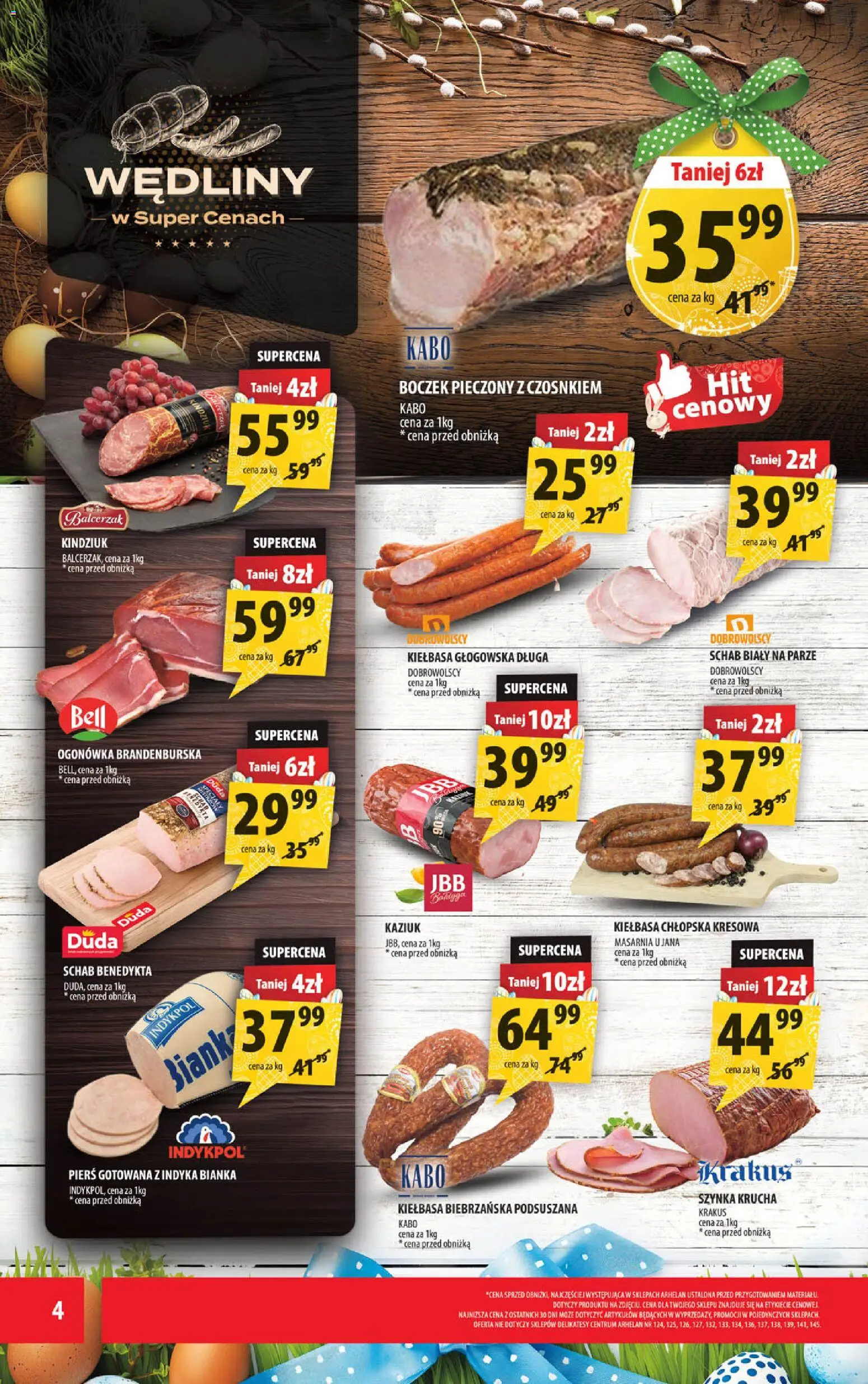 Arhelan gazetka od 27.03.2026 | Strona: 4 | Produkty: Kiełbasa, Bell, Szynka, Boczek