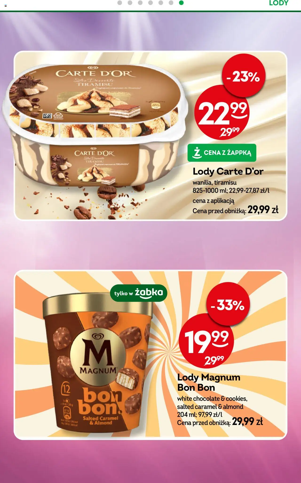 Żabka Gazetka od 18.06.2025 | Strona: 40 | Produkty: Tiramisu, Lody Magnum, Lody