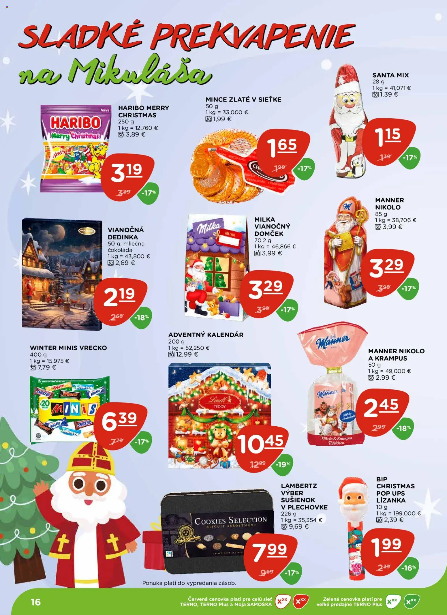 Nové Terno akcie – leták je platný od 13.11.2025 | Strana: 16 | Produkty: Lindt, Čokoláda, Milka