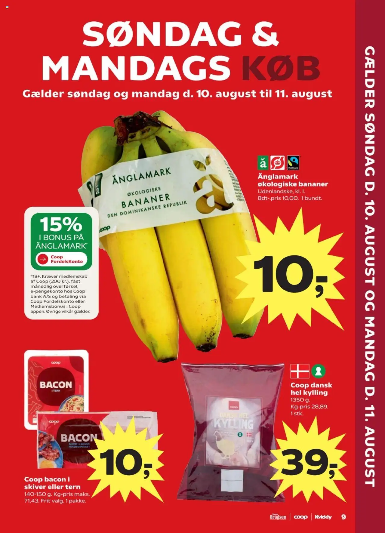 Super Brugsen Tilbudsavis gyldig fra 07.08.2025 | Side: 9 | Produkter: Bananer, Bacon