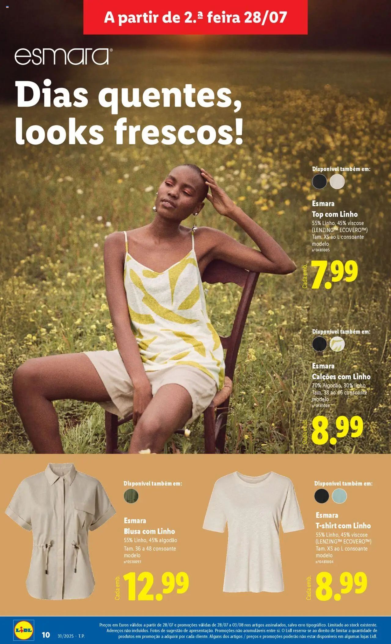Lidl Novidades │ válido de 28.07.2025 | Página: 10 | Produtos: Top, Algodão, Calções, Blusa