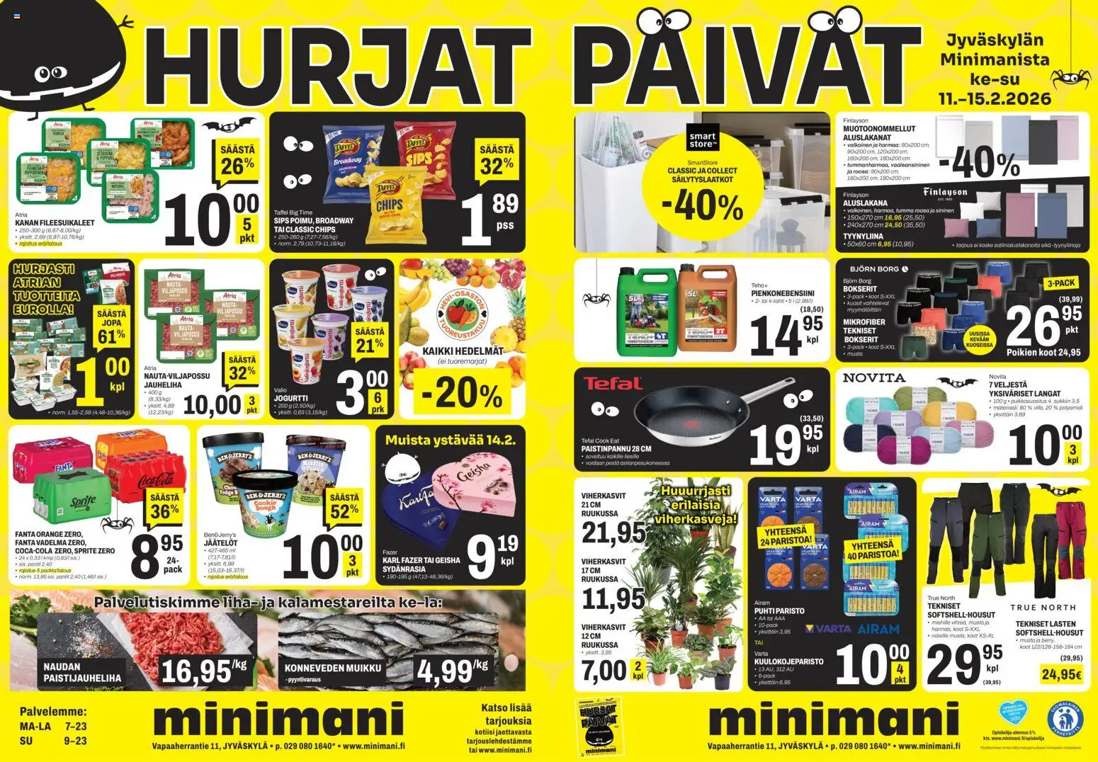 Minimani Tarjoukset - Jyväskylä – voimassa 11.02.2026 alkaen | Sivu: 1 | Tuotteet: Vadelma, Jogurtti, Bokserit, Tyynyliina