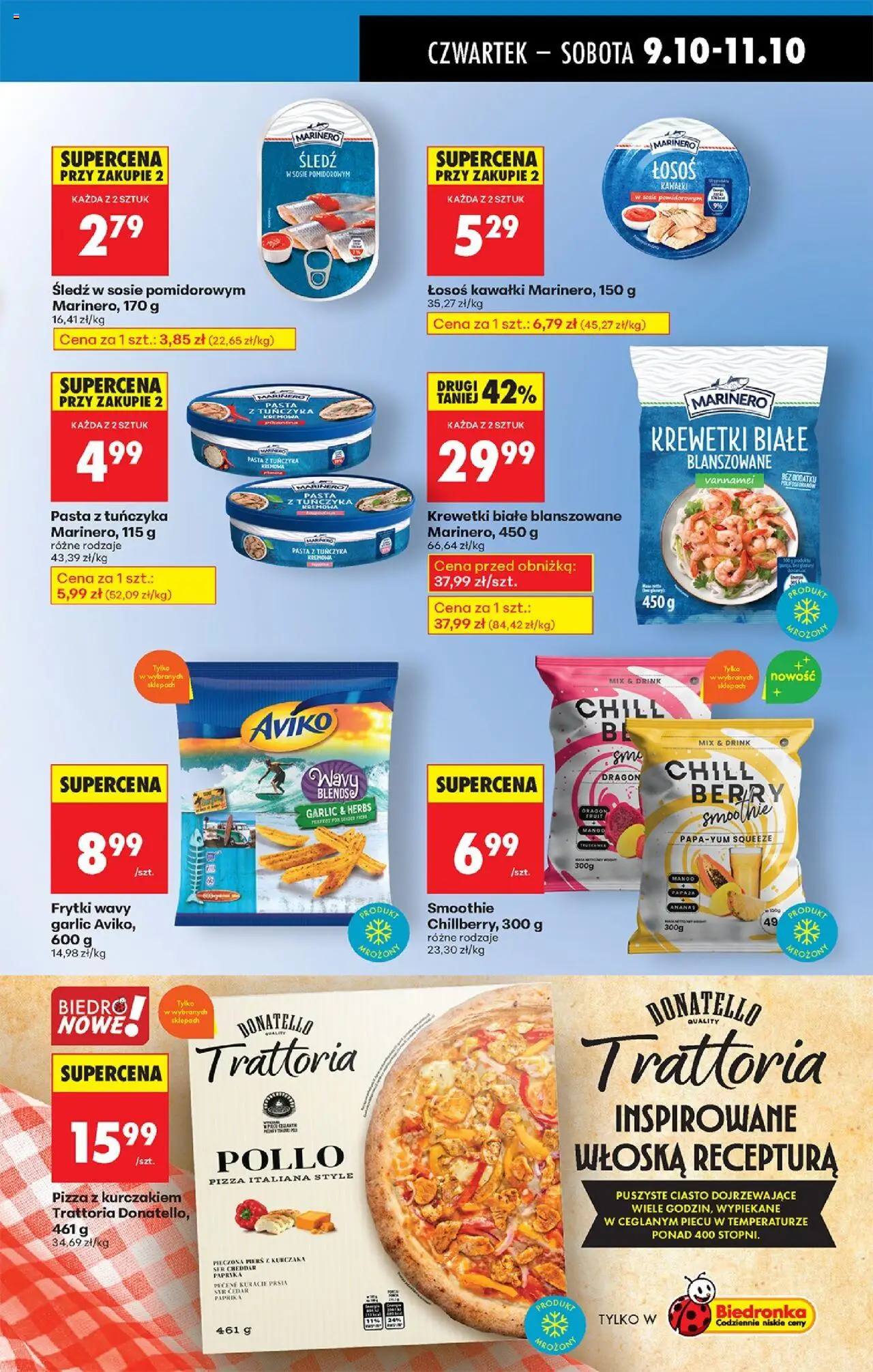 Biedronka gazetka - Oferta w tym tygodniu od 09.10.2025 | Strona: 45 | Produkty: Papaja, Pizza z kurczakiem, Łosoś w sosie pomidorowym, Ser