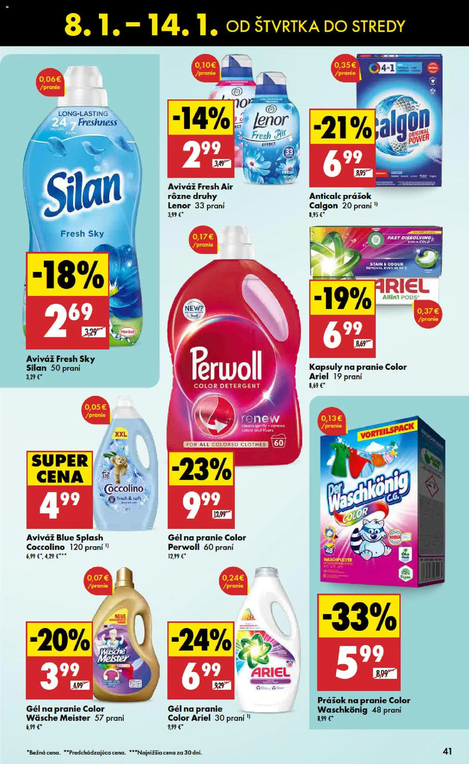 Nové Biedronka akcie – leták je platný od 08.01.2026 | Strana: 41 | Produkty: Perwoll, Prášok na pranie, Aviváž, Lenor