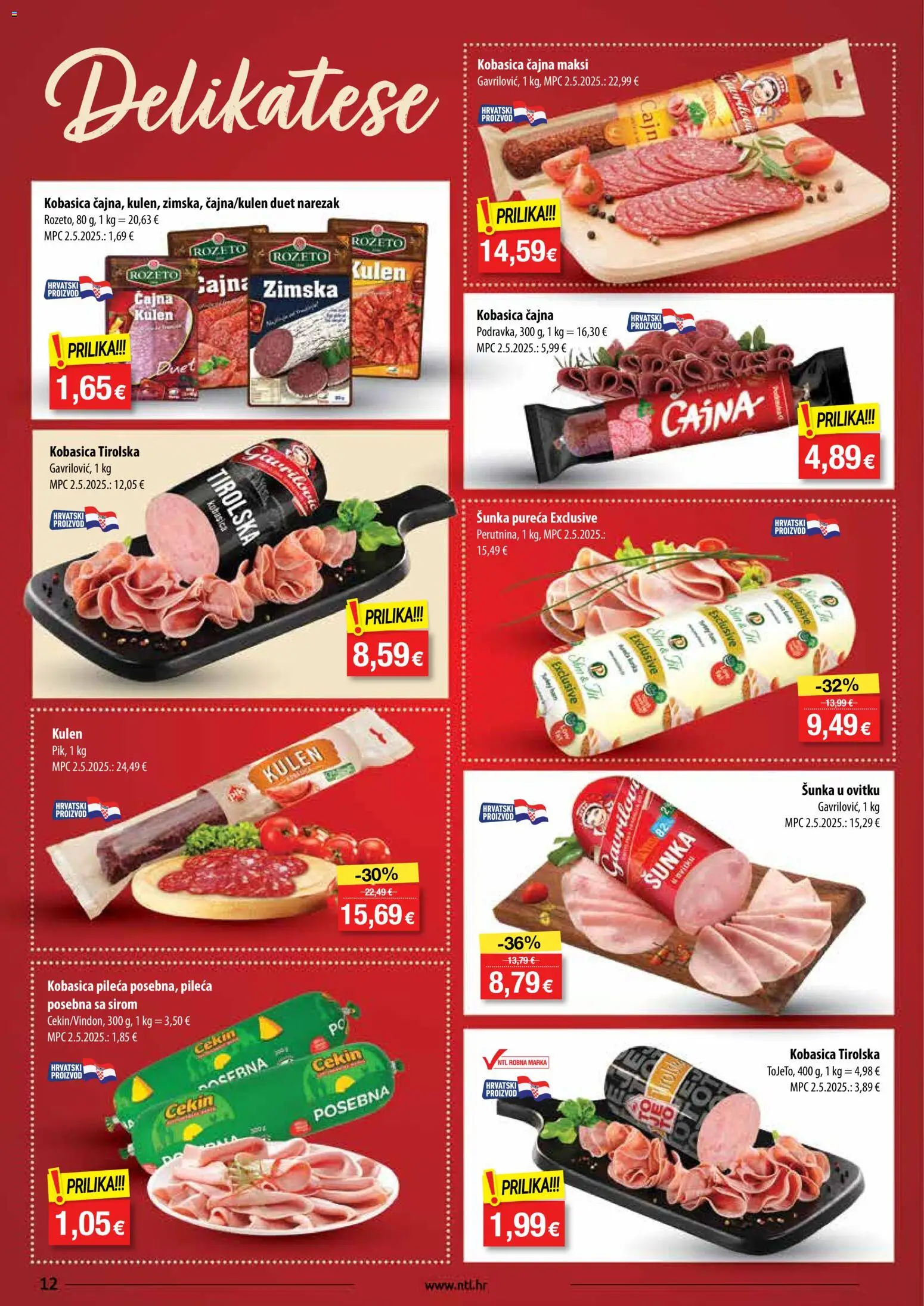NTL katalog | vrijedi od 19.11.2025 | Stranica: 12 | Proizvodi: Šunka, Narezak, Kobasica, Kulen