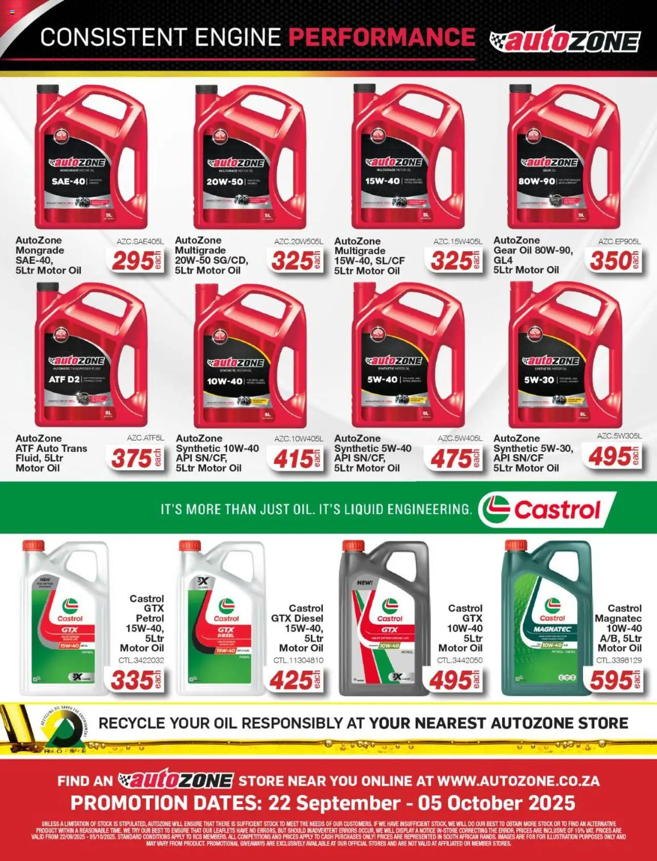 New AutoZone catalogue – valid from 22.09.2025 | Page: 24 | Products: Dates, Plugs, Oil, Stock