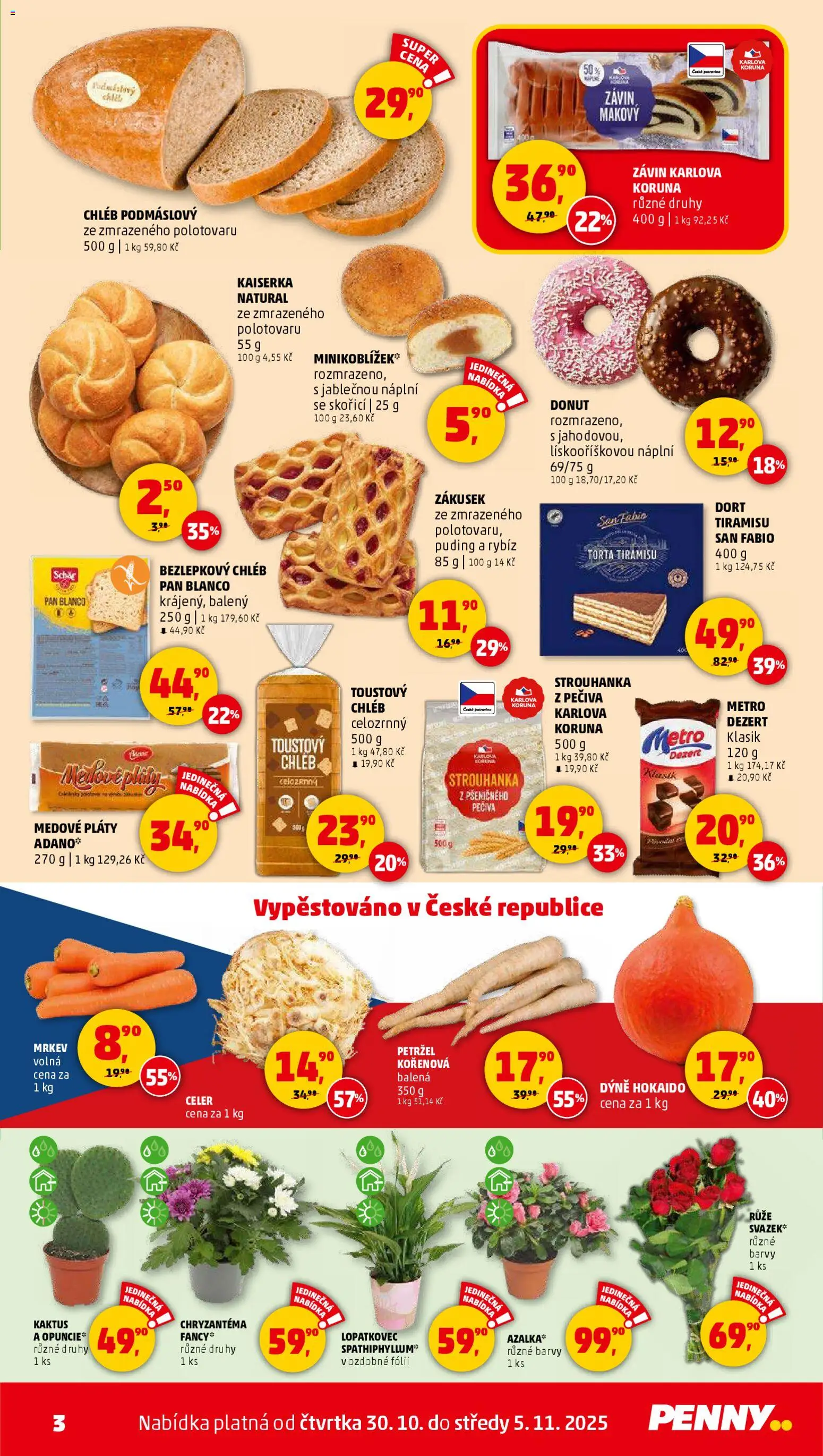 Penny Market leták - Čtvrtečník od 30.10.2025 | Strana: 3 | Produkty: Kaiserka, Chléb, Mrkev, Strouhanka