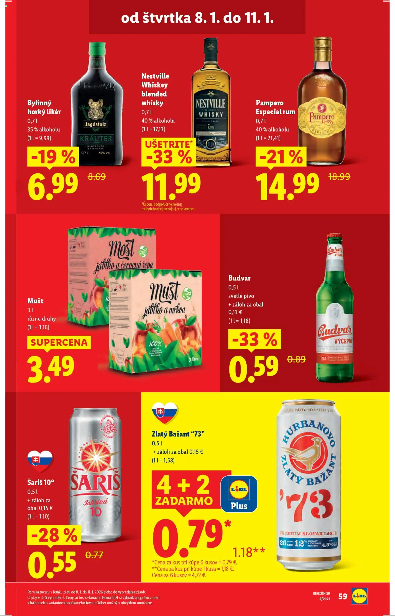 Nové Lidl akcie – leták je platný od 05.01.2026 | Strana: 69 | Produkty: Pivo, Zlatý Bažant, Whisky, Červená repa