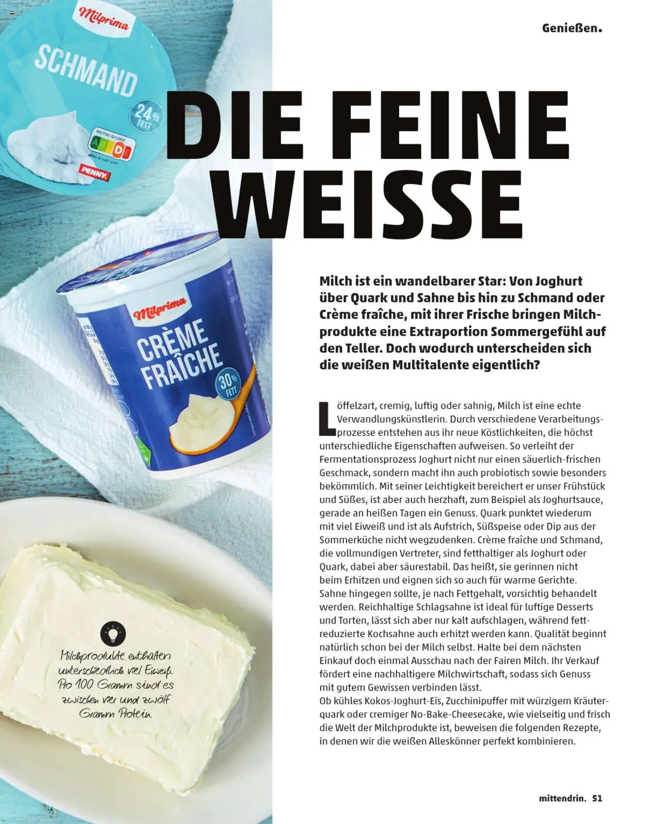 Penny  Kundenmagazin Sommer - gültig ab dem 13.06.2025 | Seite: 51 | Produkte: Schlagsahne, Milch, Creme, Sahne